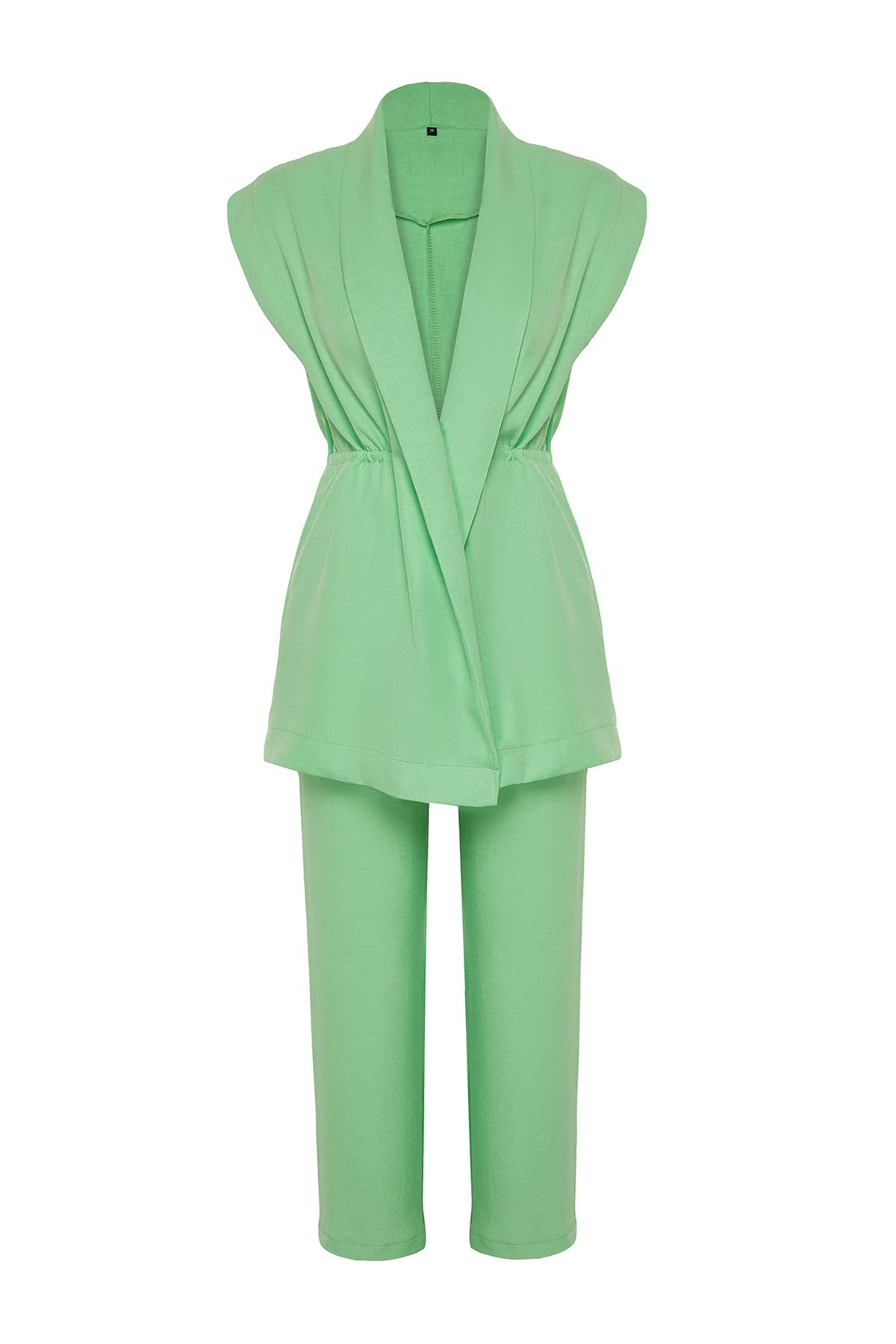 Trendyol Modest-Green Internal Tie Linen Look Kimono-Trousers Woven Suit TCTSS23US00061 7