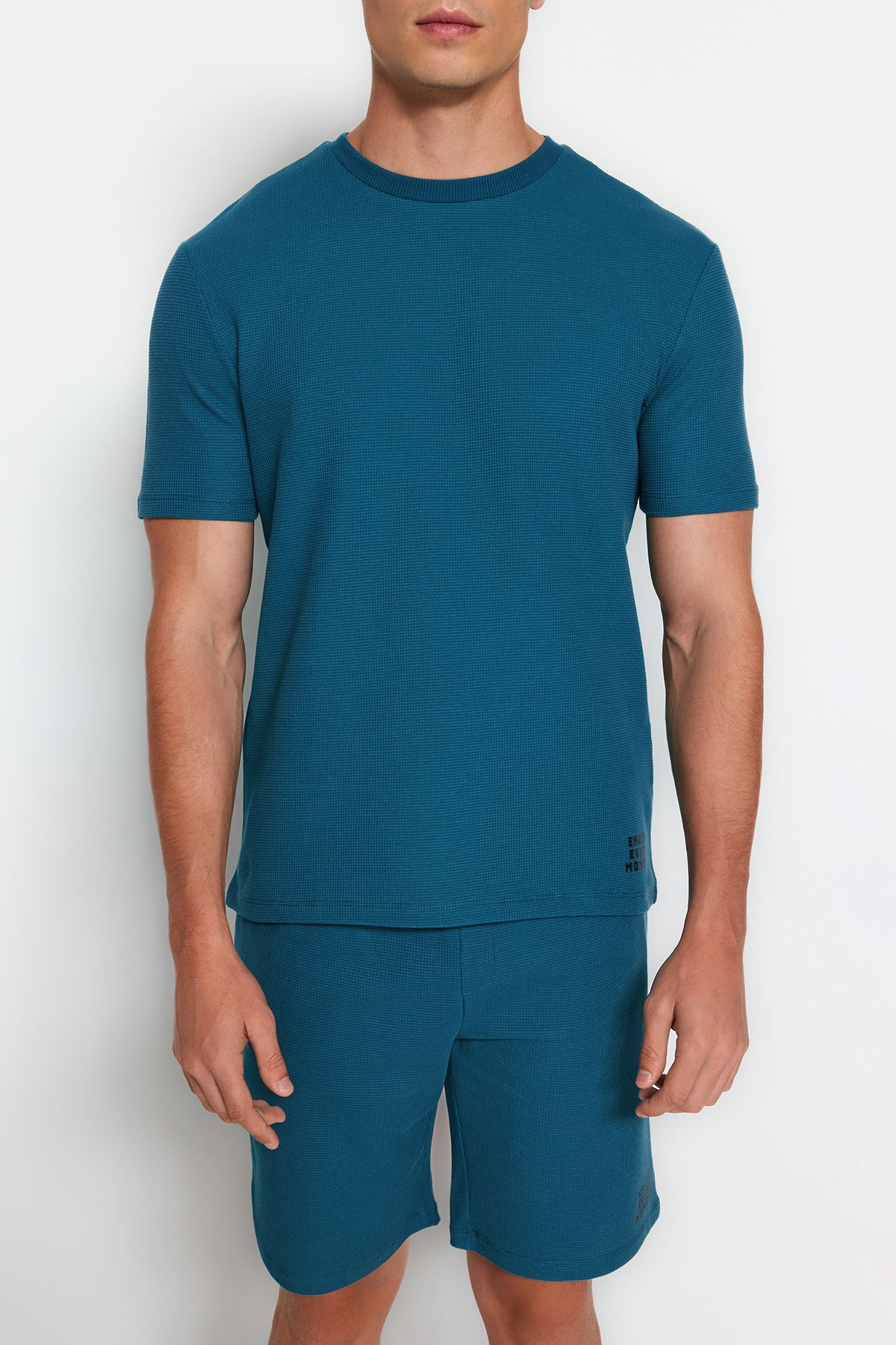 Trendyol Collection-Petrol Regular Fit Textured Knitted Shorts Pajamas Set TMNSS23PT00032 9
