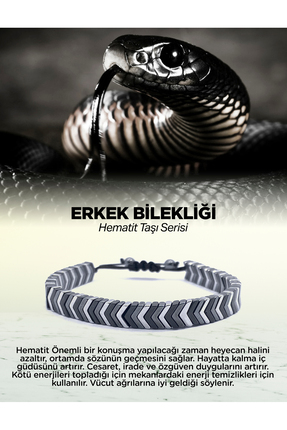OSMANLI DEĞERLİ TAŞ Hematit Doğal Taş Erkek Bilekliği Model 1