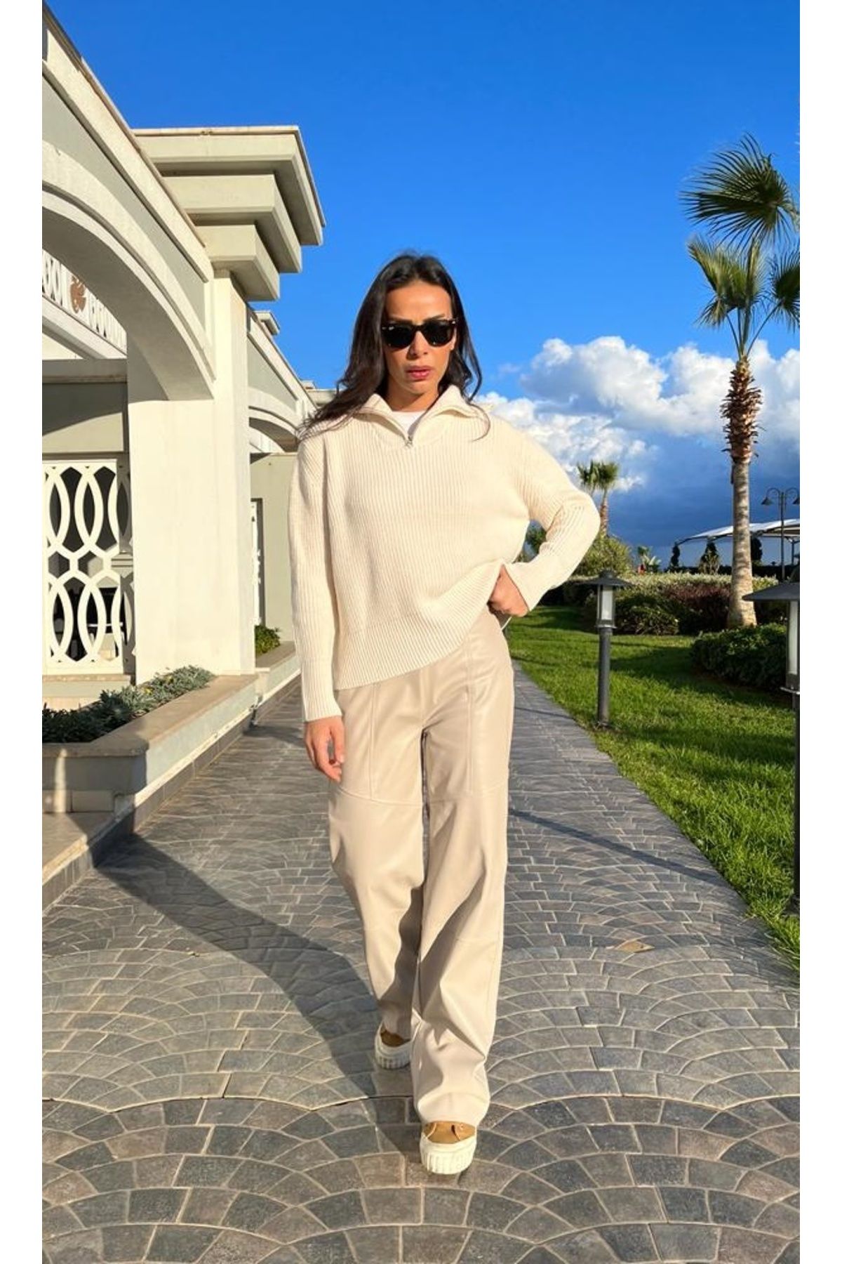 ASHCO-Cream Half Zipper Knitwear Sweater 4
