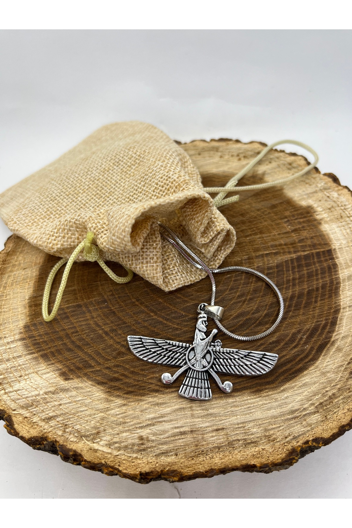 Balzamin Paslanmaz Çelik Madalyon Ahura Mazda Gümüş Rengi Parlak Kararmaz Çelik Kolye Unisex