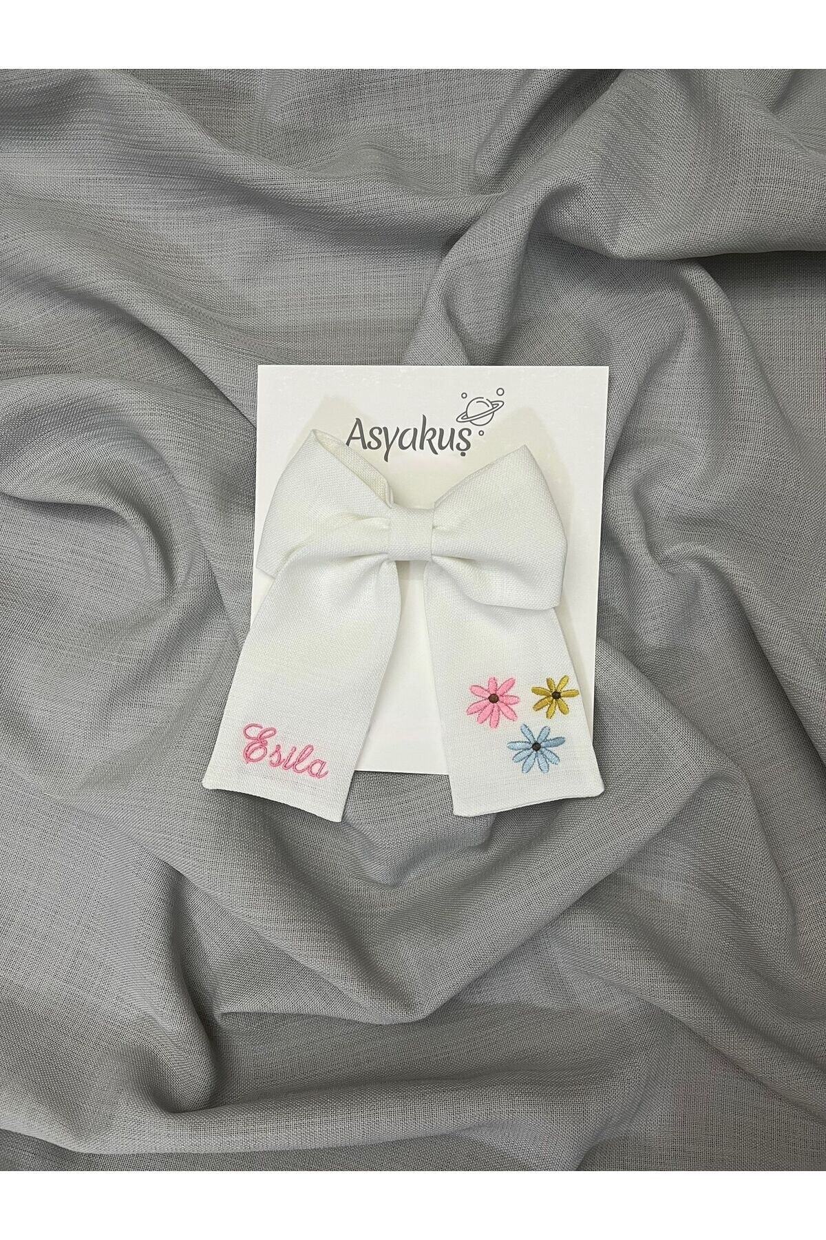 Name & Flower Embroidered Bowknot Automatic Buckle