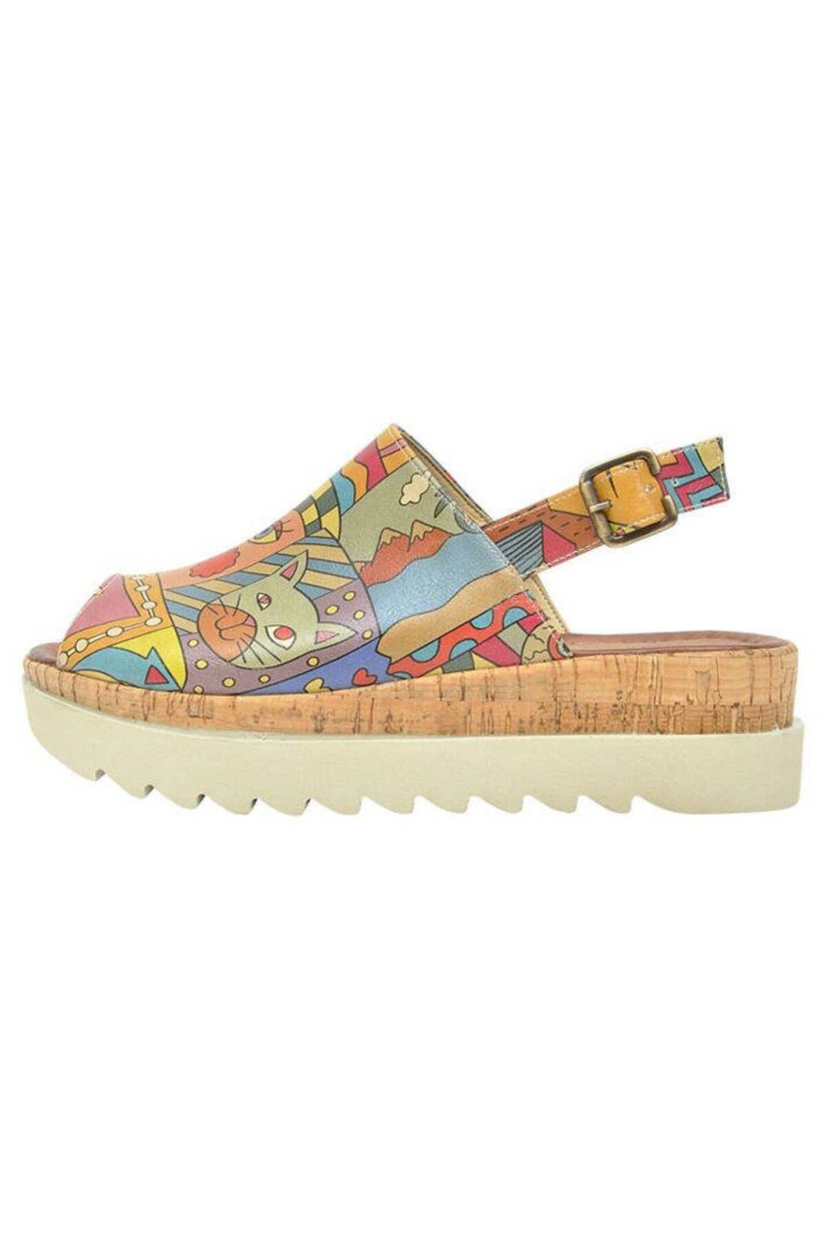 Dogo-Sandale de damă din piele vegană, multicolore, cu talpă groasă - Design artistic 4