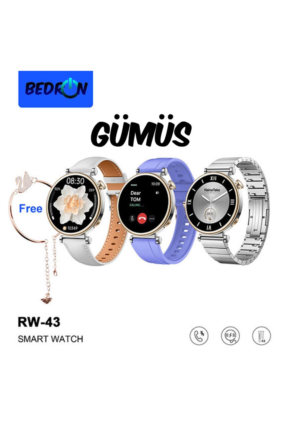 Kadın Akıllı Saat Smart Watch RW-43 Bileklik Hediyeli Ios Ve Android Uyumlu