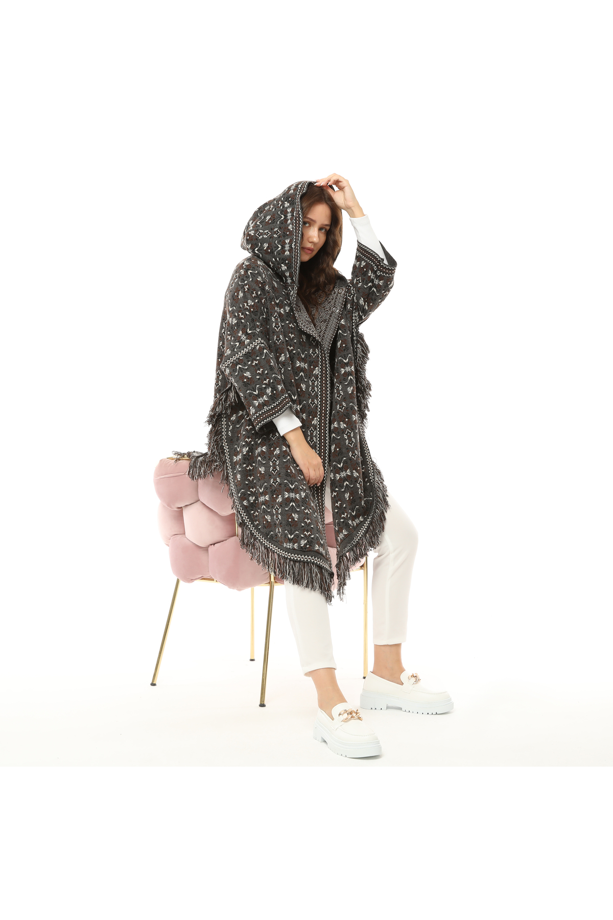 BOHEM TASSELED PONCHO-ANTHRACITE