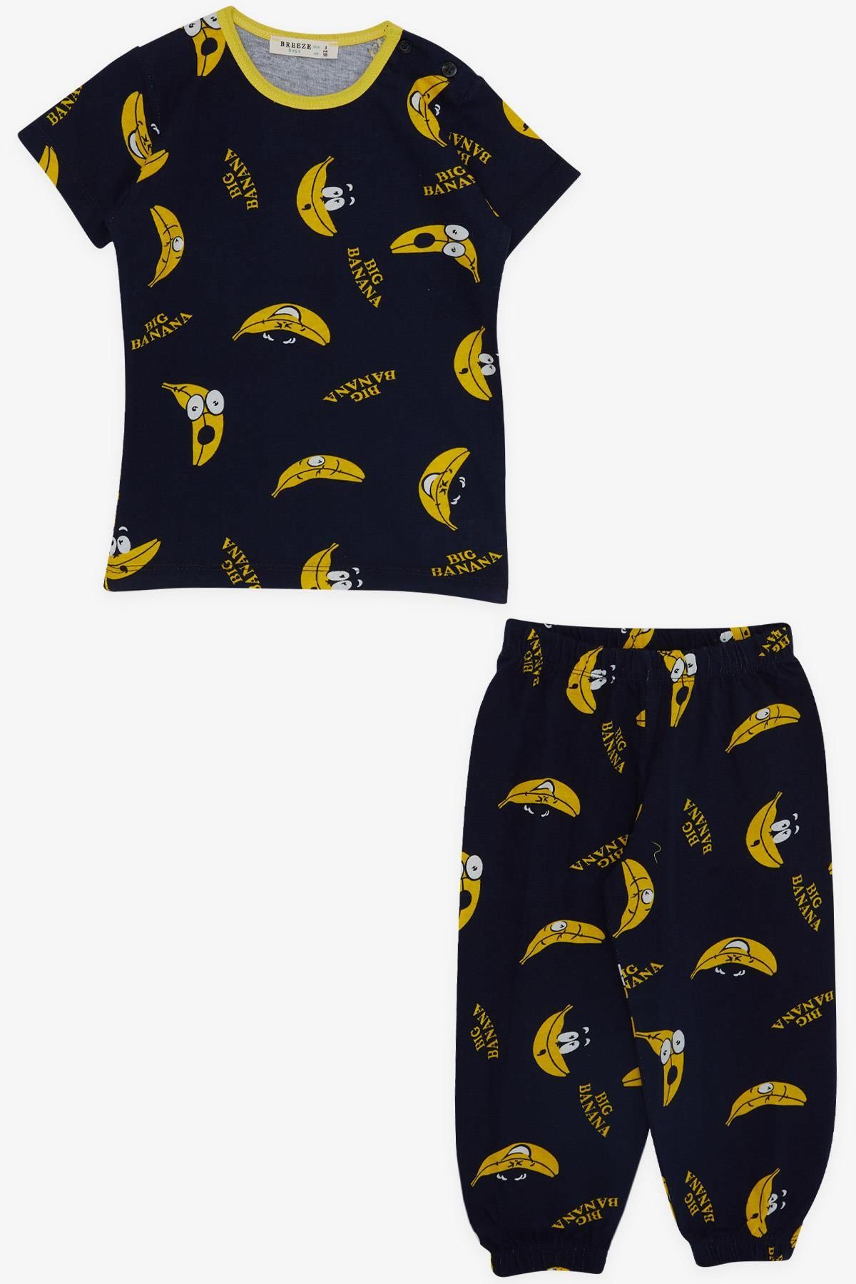 Breeze Baby Boy Short Sleeve Pajama Set, Cute Banana Pattern, 9 Months-3  Years, Navy Blue - Trendyol