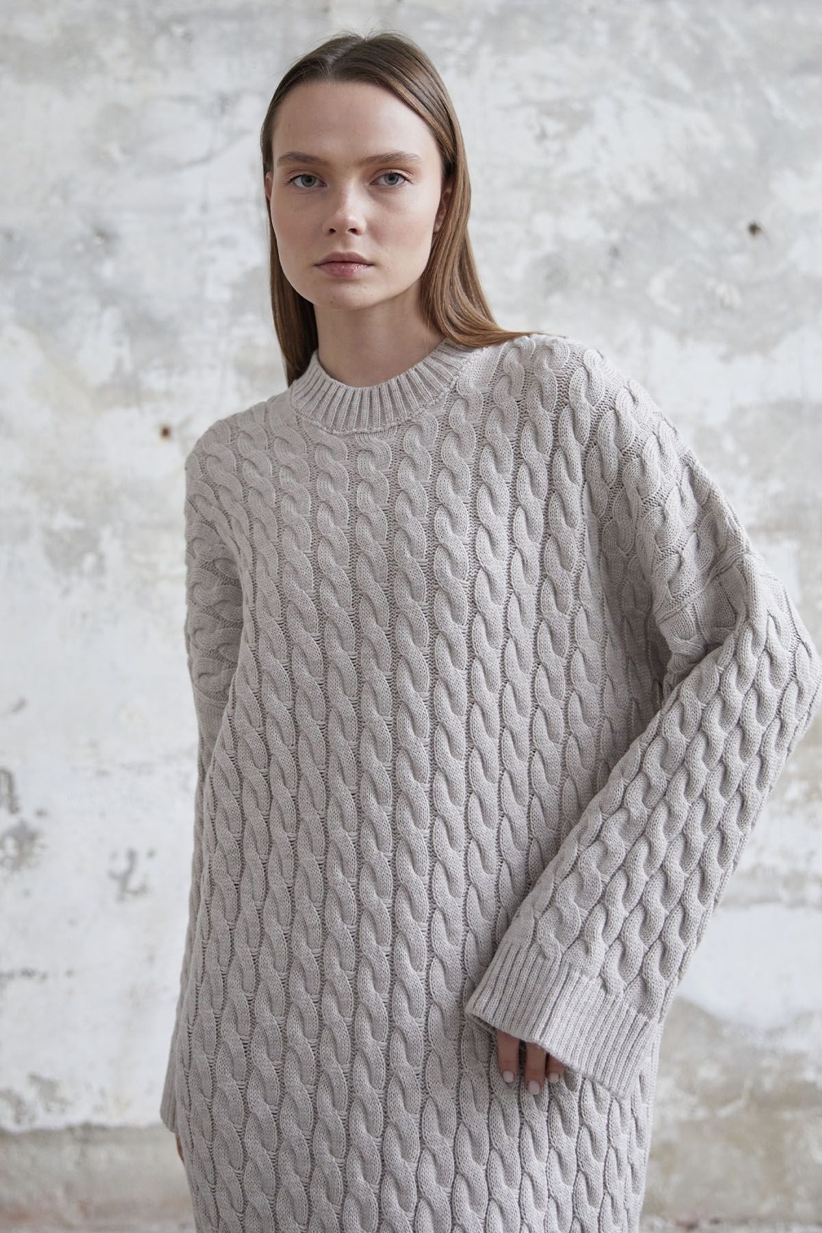 InStyle-Everly Knit Patterned Knitwear Dress - Ecru 2