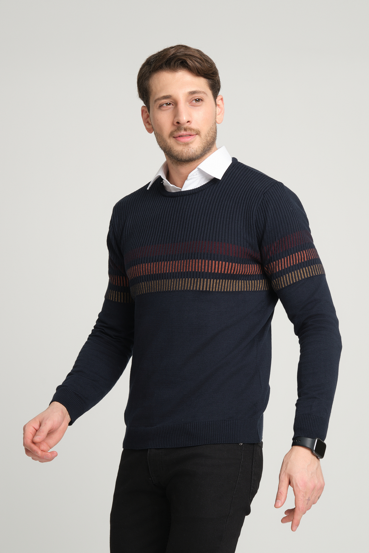 بافت و پلیور مردانه آبی سرمه ای ALEXANDERGARDI | E23-6711 اورجینال - تصویر 3