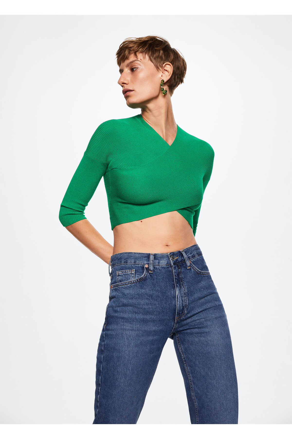 بافت و پلیور زنانه سبز منگوMANGO | 37093842 اورجینال - تصویر 2