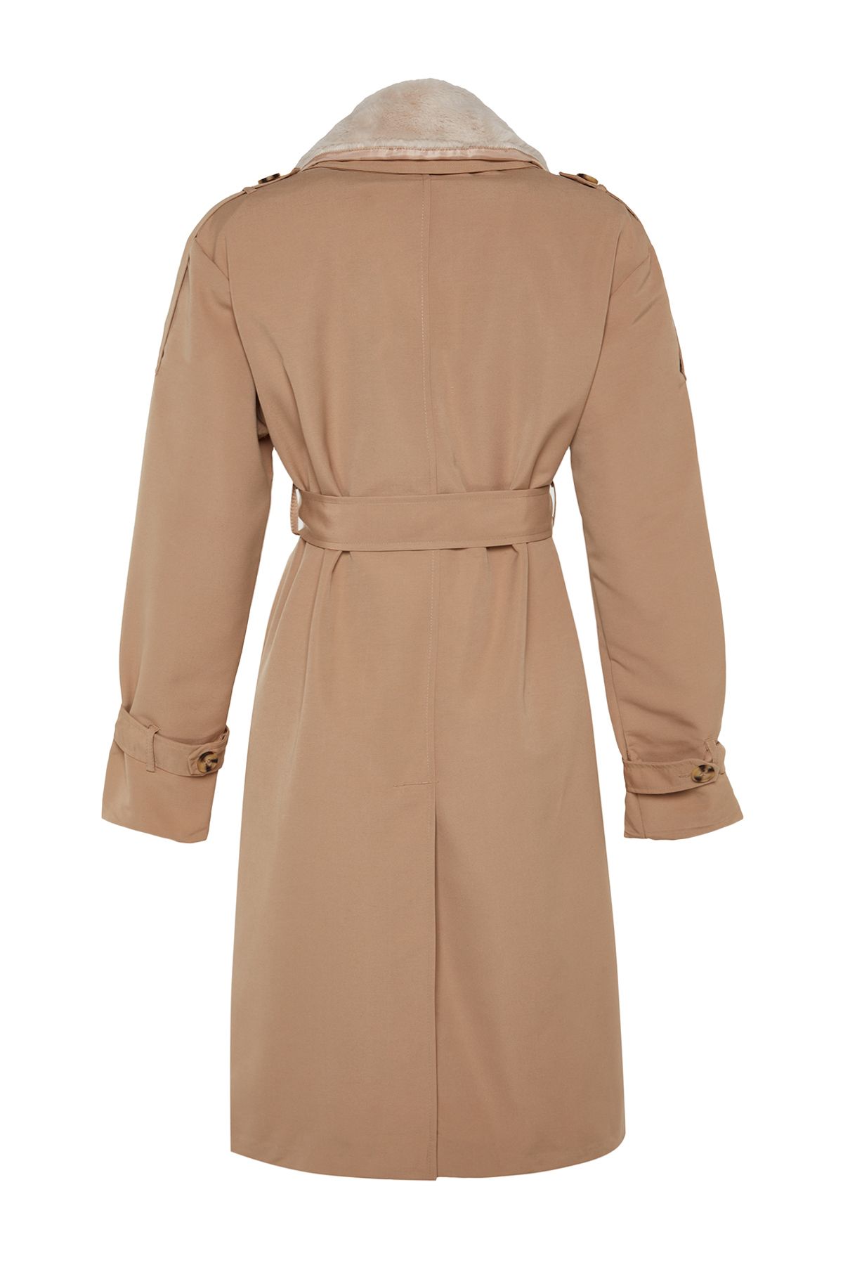 Trendyol Collection-Beiger, übergroßer, weit geschnittener Kragen, wasserabweisender, langer Trenchcoat mit Plüschdetails TWOAW24TR00010 13