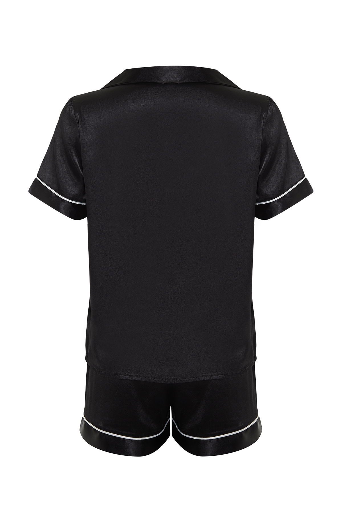 Trendyolmilla  Siyah Biye Detaylı Saten Şortlu Dokuma Pijama Takımı THMSS24PT00026 - Görsel 9
