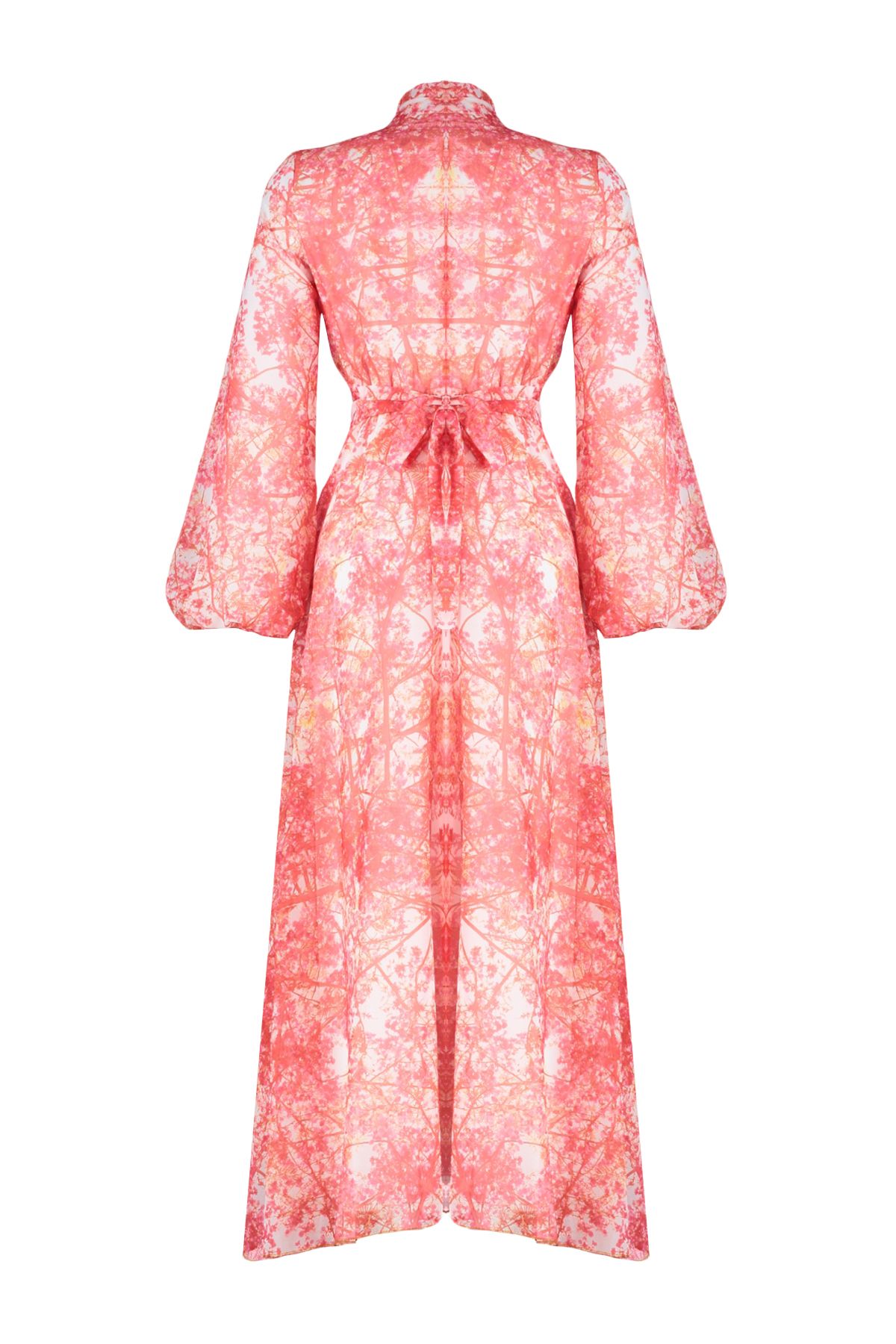 Trendyol Modest-Rotes, mit Blumenmuster gefüttertes, langes Chiffon-Abendkleid TCTSS24EB00040 8