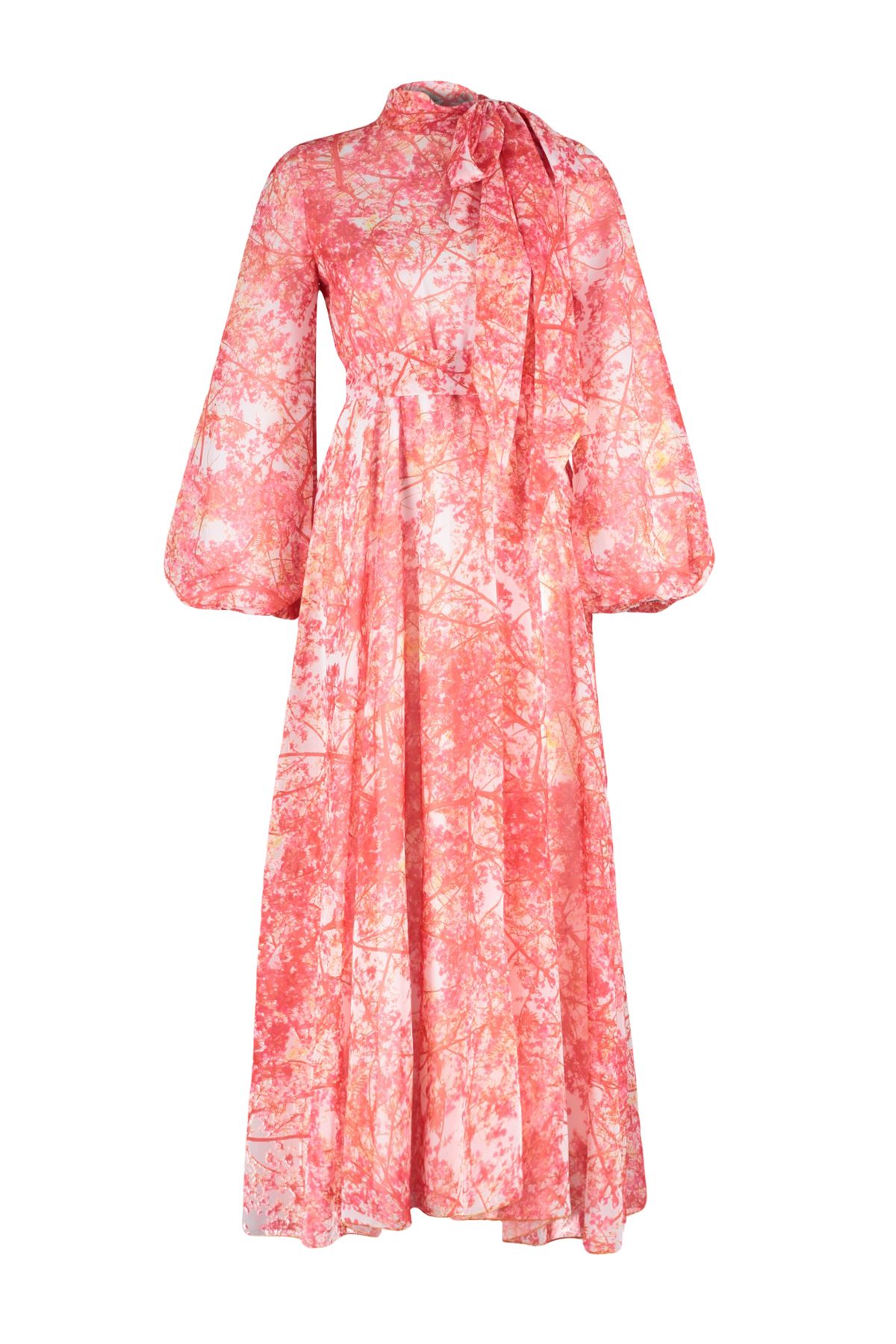Trendyol Modest-Rotes, mit Blumenmuster gefüttertes, langes Chiffon-Abendkleid TCTSS24EB00040 7