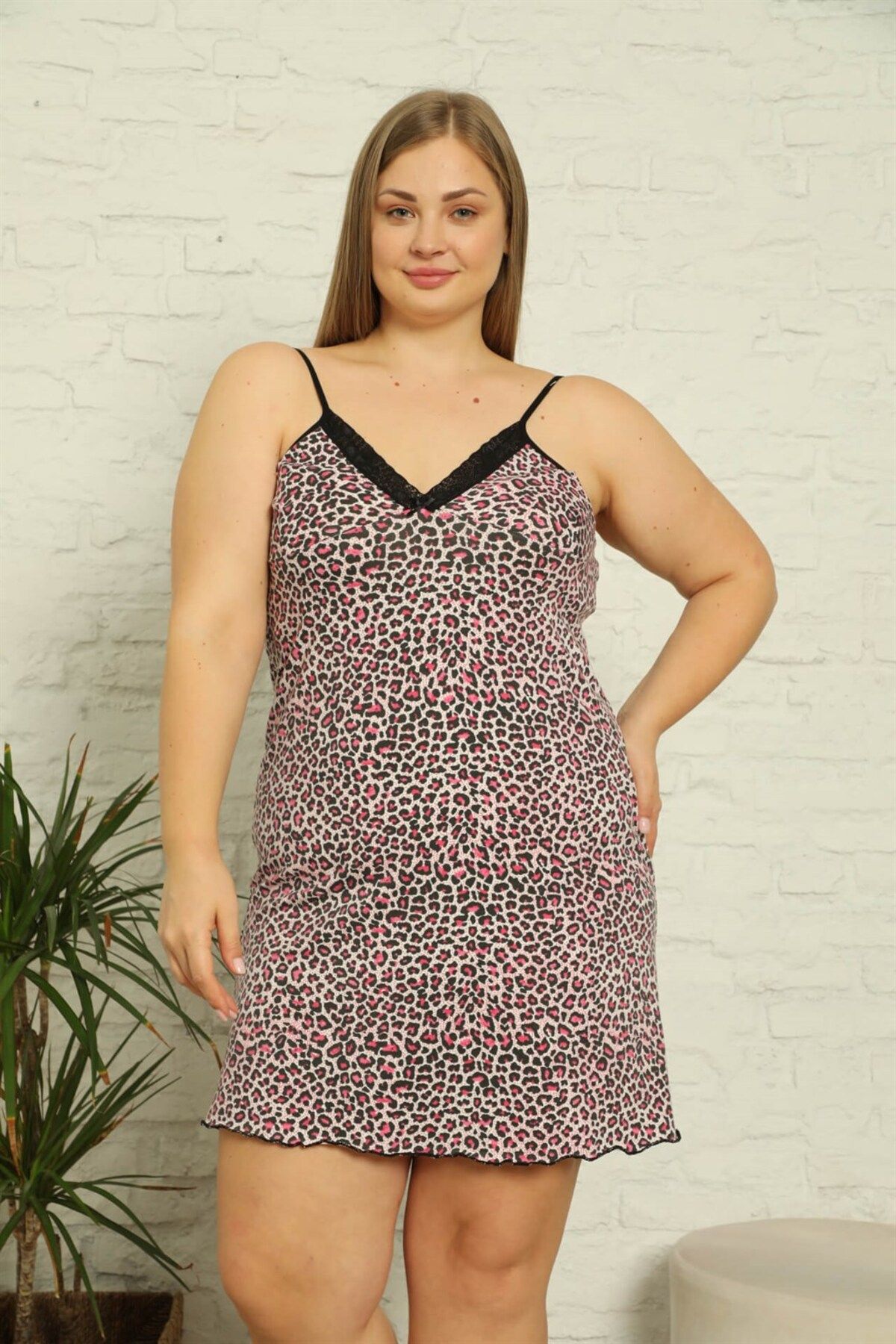 Akbeniz Women s Cotton Rope Strap Plus Size Nightgown 999 Trendyol