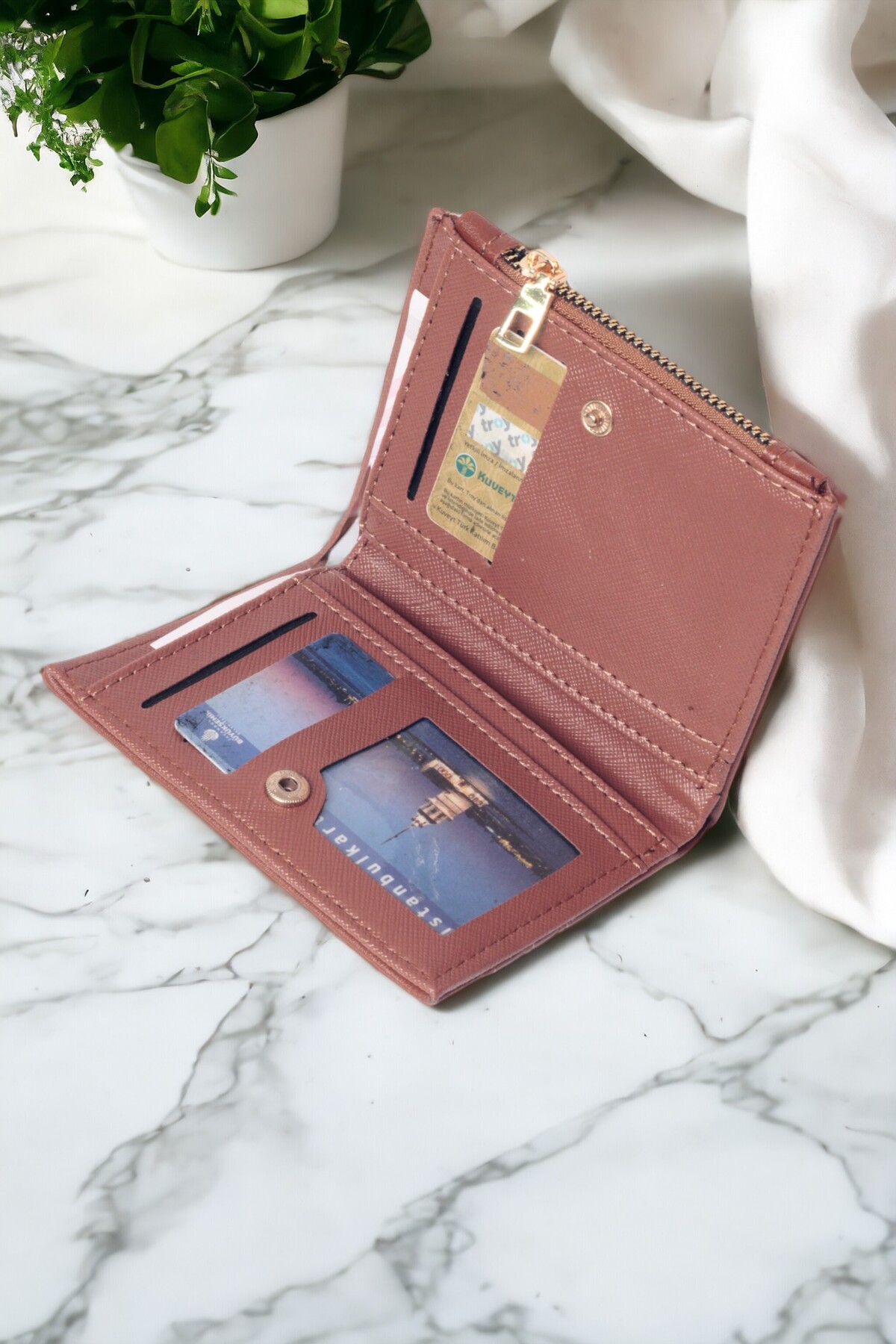 dericom  Kadın Şık Dayanıklı Önü Kartlıklı Kağıt Para Bölmeli Bol Kartlıklı Taba Cüzdan Kartlık Aksesuar - Görsel 5