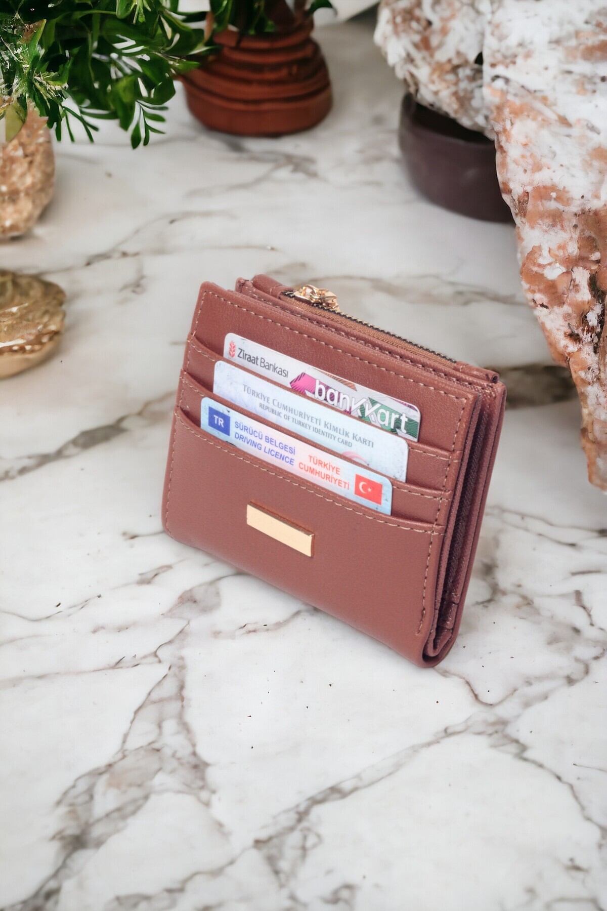 dericom  Kadın Şık Dayanıklı Önü Kartlıklı Kağıt Para Bölmeli Bol Kartlıklı Taba Cüzdan Kartlık Aksesuar - Görsel 2