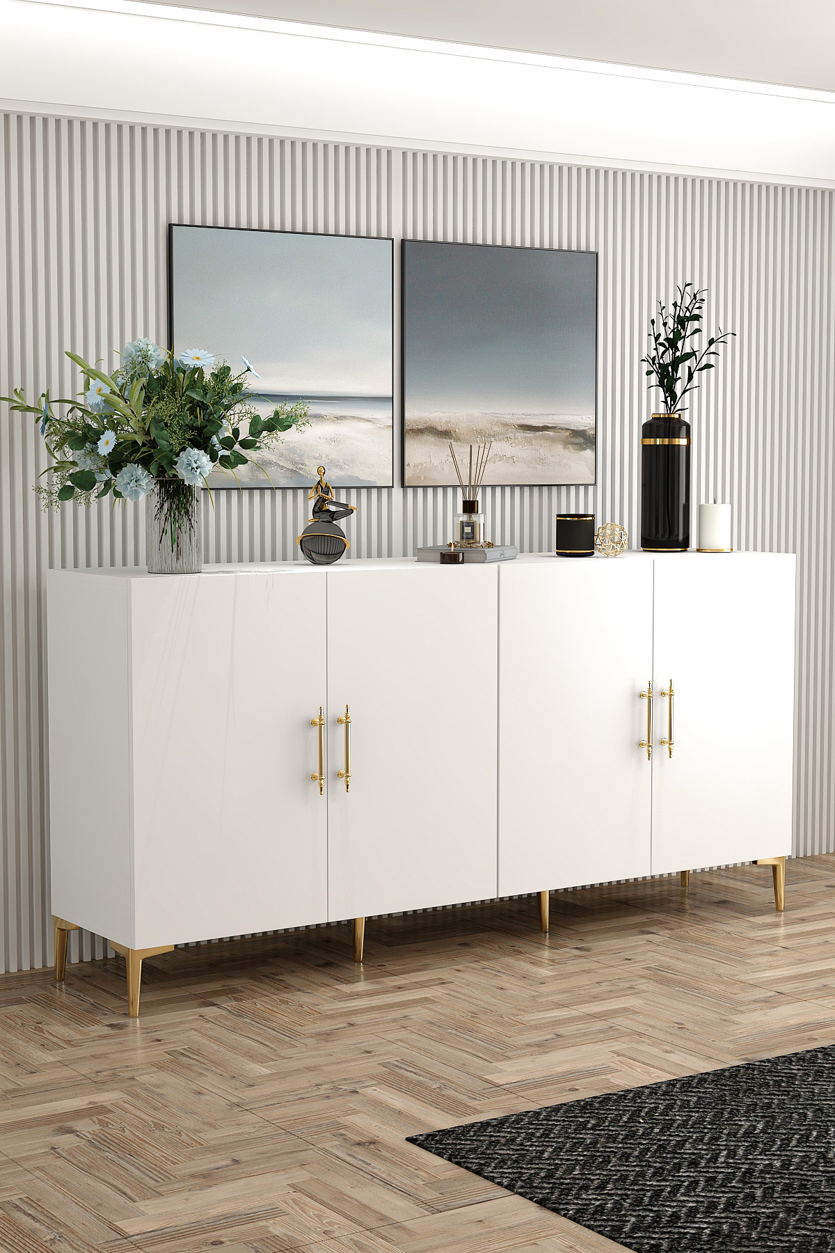 Givayo Mobilya Peri Konsol Beyaz Gold