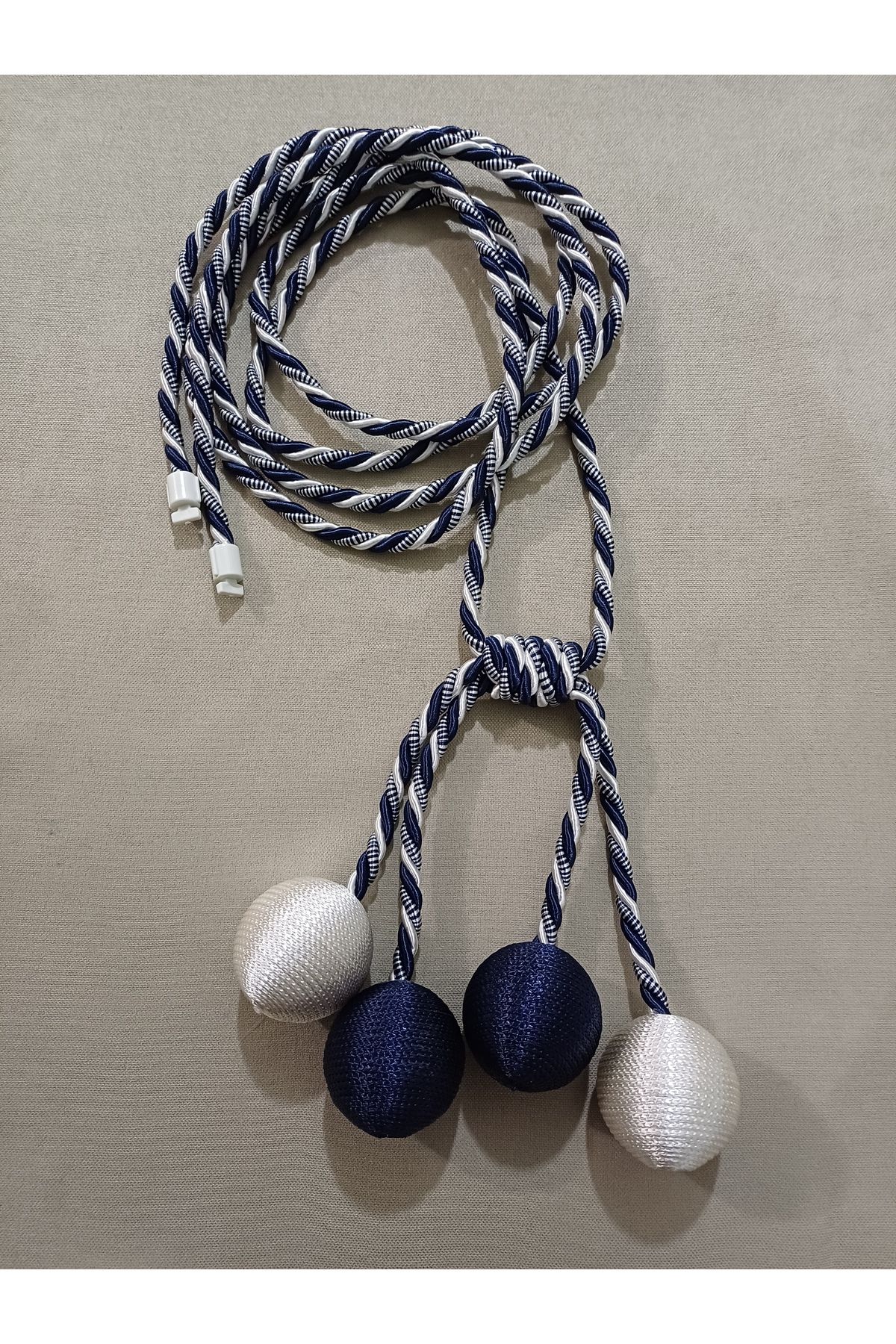 venedik home-Ecru and Navy Blue 4 Ball Tulle and Background Binding Apparatus Curtain Tie Double Breasted Ceiling Binding Corniş Takmatik 2