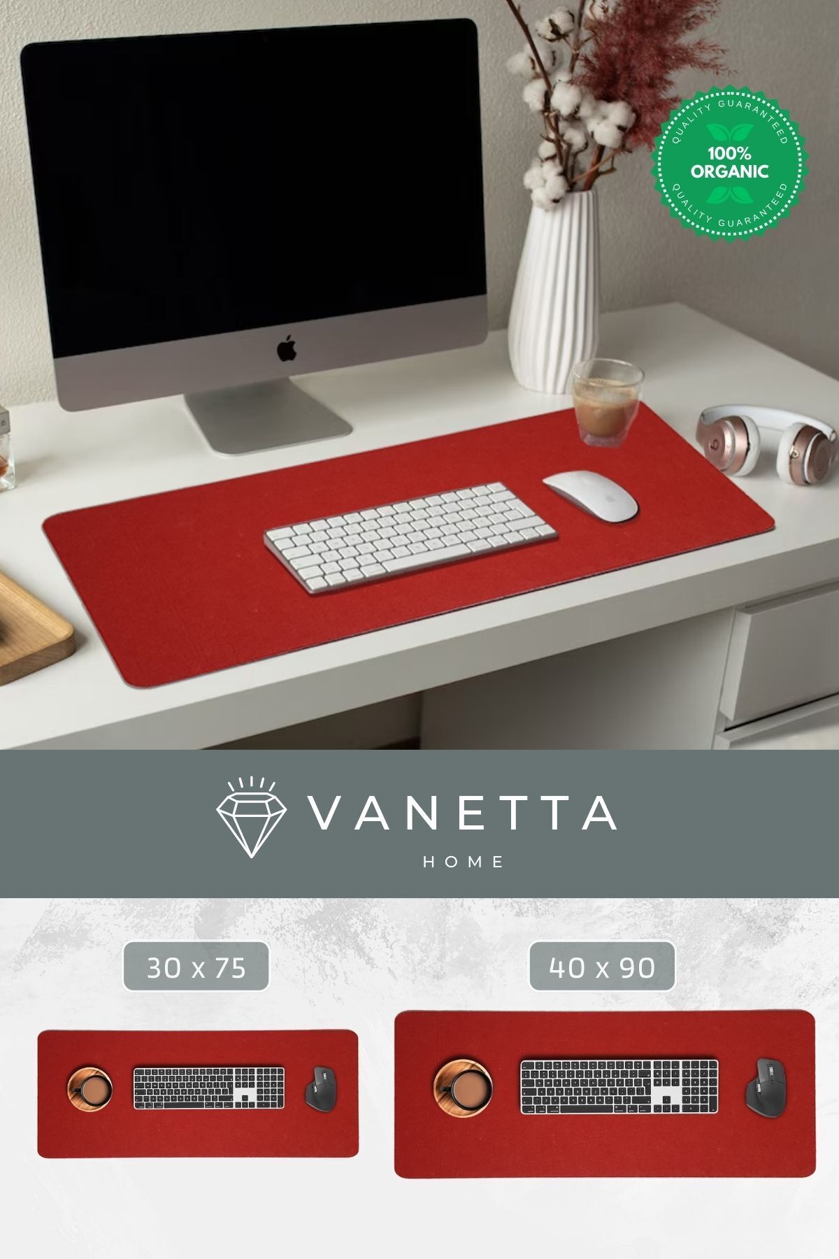 Pamuk Halı-40x90 Red Felt Desktop Organizer Mat, Computer Table Felt Desk Mat, Office Desk Organizer 1