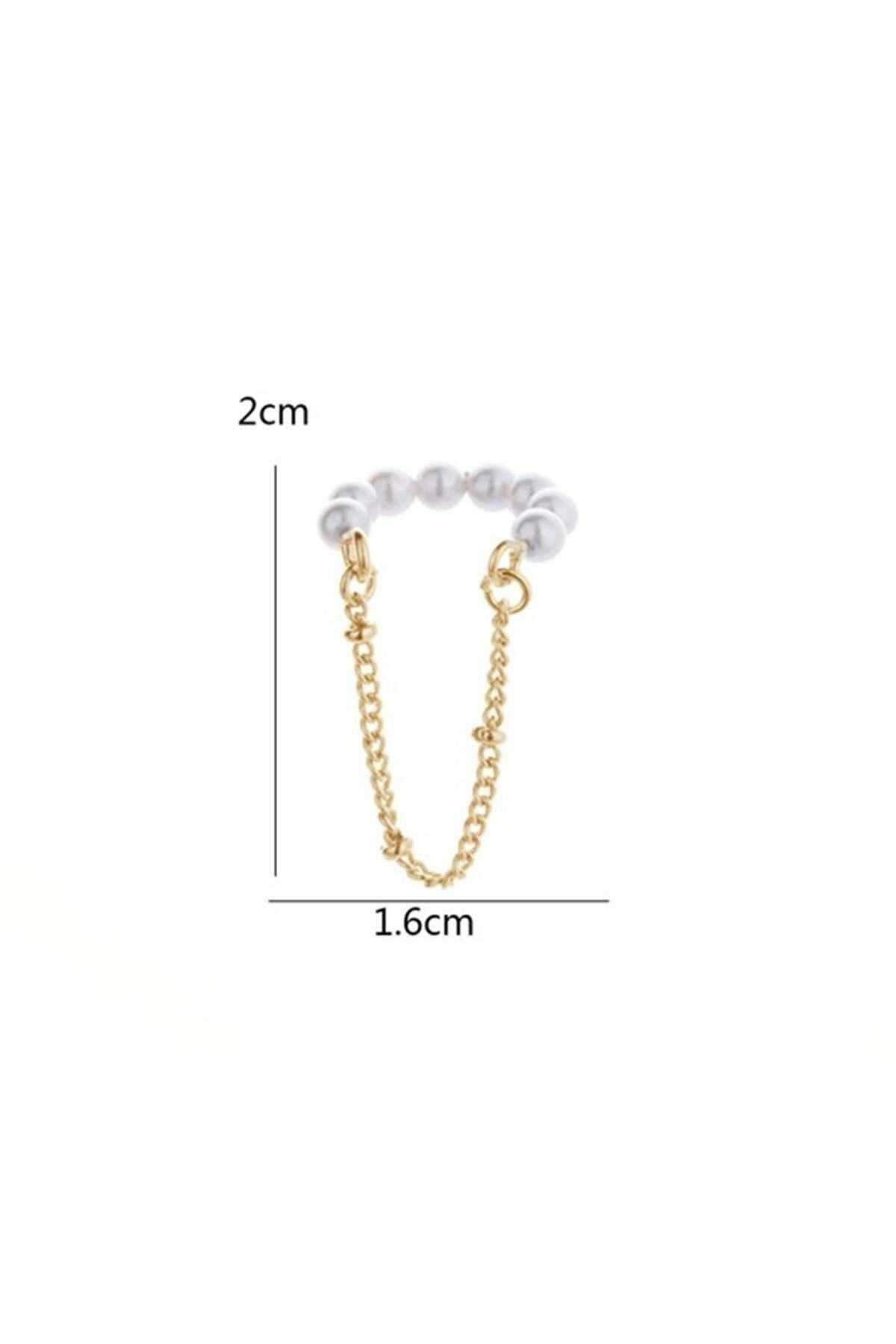 Gold Renk İncili Sallantılı Earcuff Kıkırdak Küpe 3