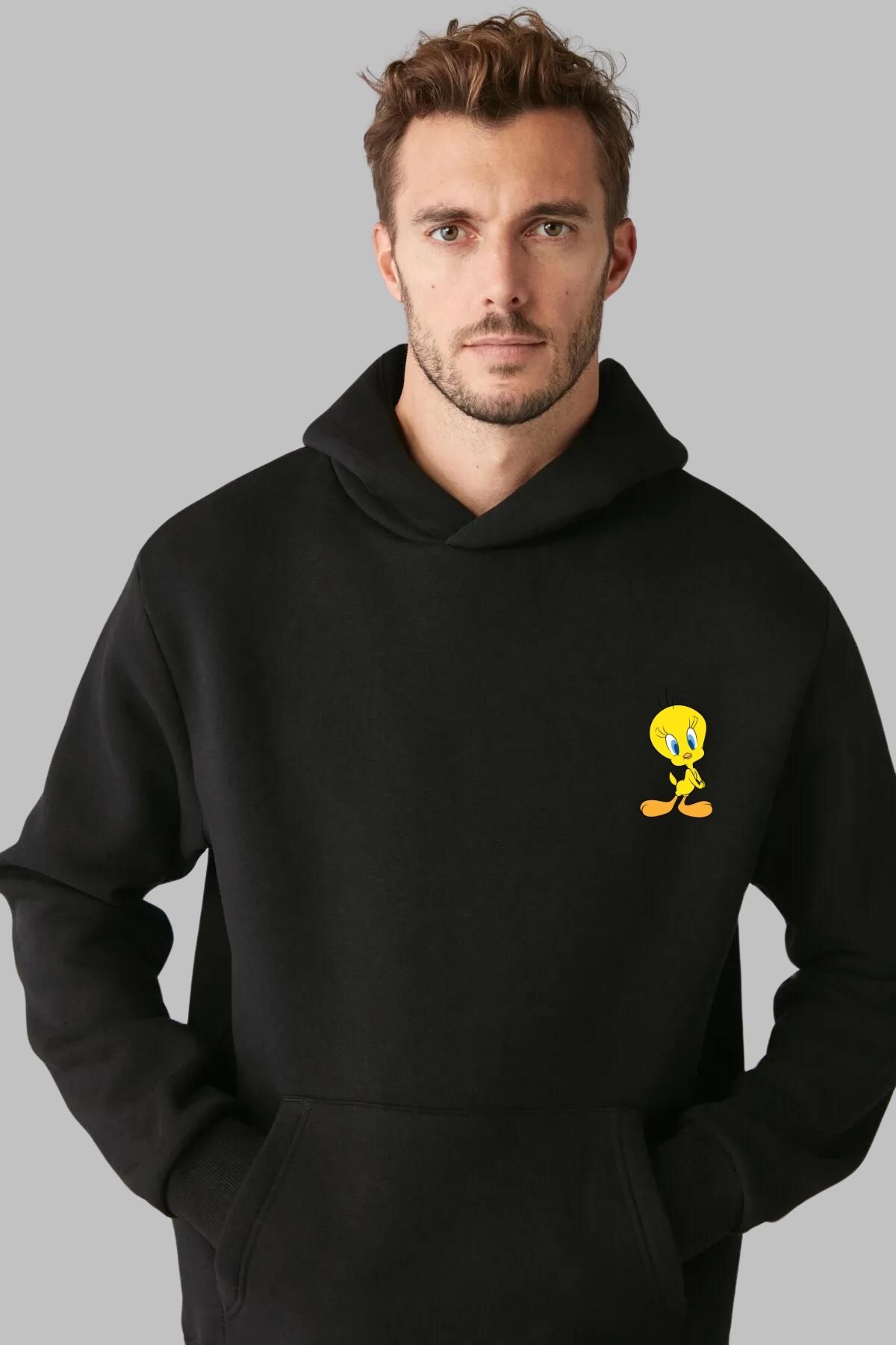 MONO COLLECTİON Hanorac Cu Glugă Unisex Cu Imprimeu Tweety - Mânecă Lungă, Bumbac Supradimensionat Unisex - M