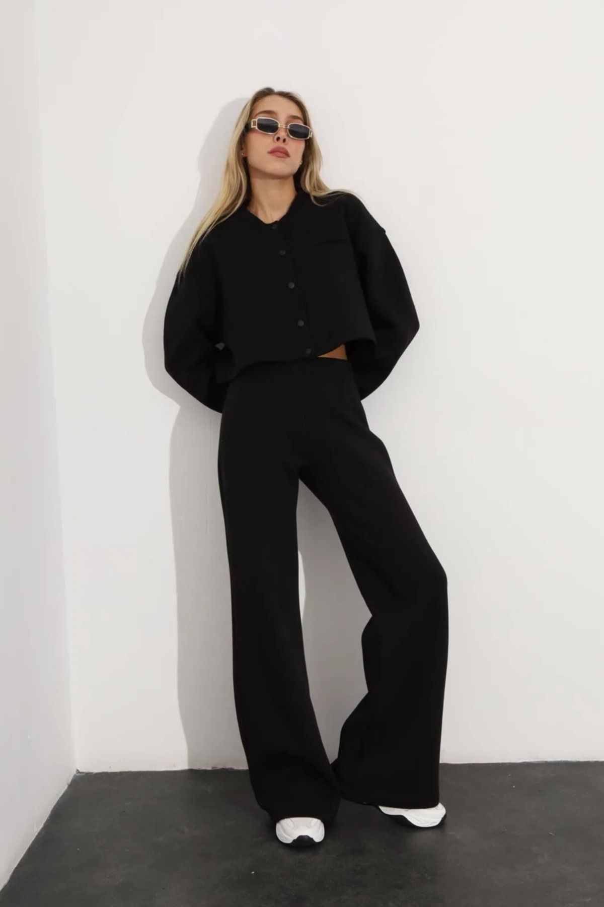 Laluvia Czarny Zestaw Dresowy Premium Snap Jacket Kobieta - M
