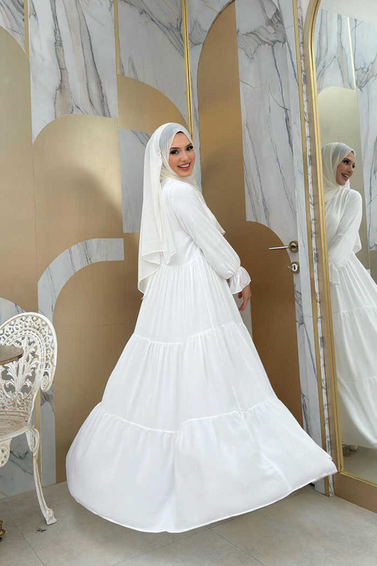 Bym Fashion-Elastic Sleeve Floor Look Lamp Dress Set 3859 Ecru 3