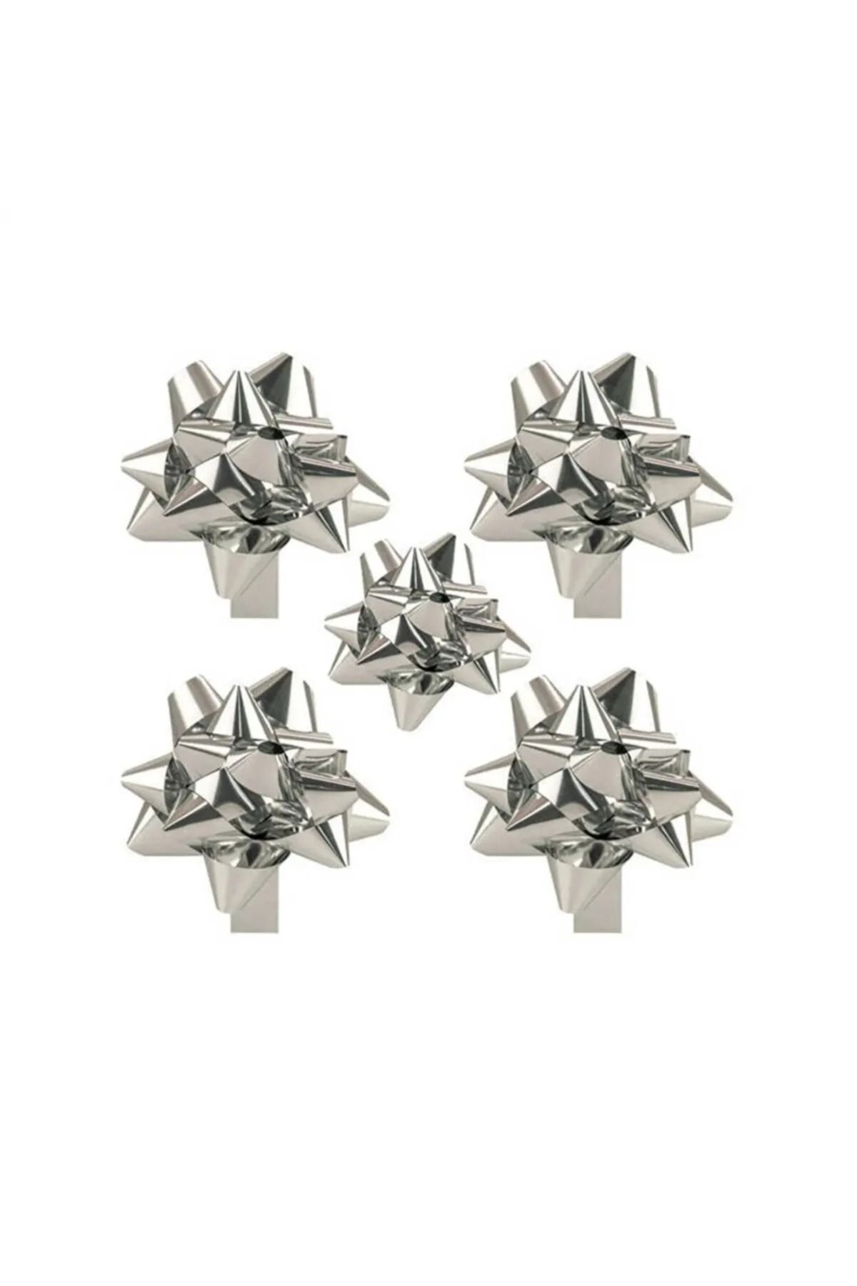 Ambalaj Evi-Gray Metallic Adhesive Bow Star Ornament Silver Package Ornament 100 Pieces 1