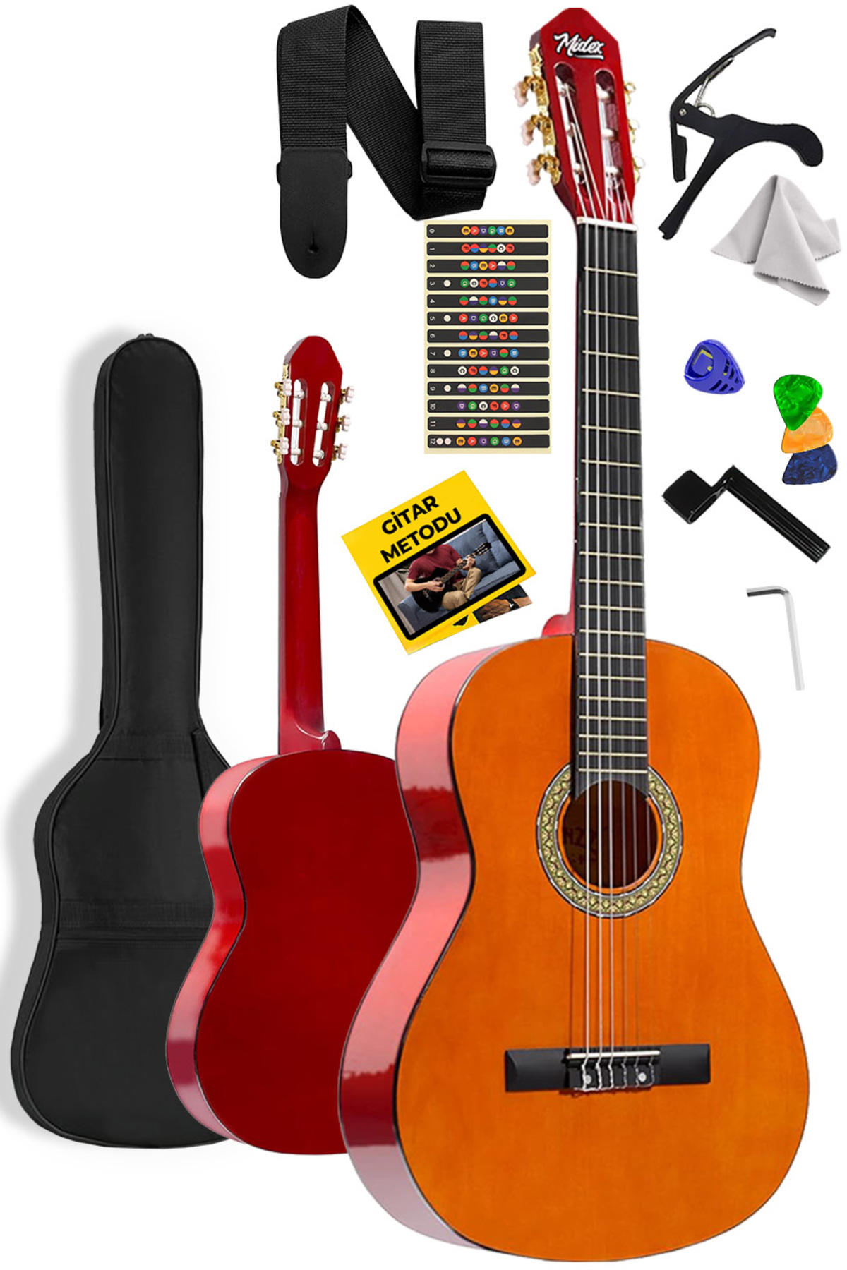 Midex Cg-270m Doğal Renk Klasik Gitar 4/4 Yetişkin Boy Sap Ayarlı Full Set