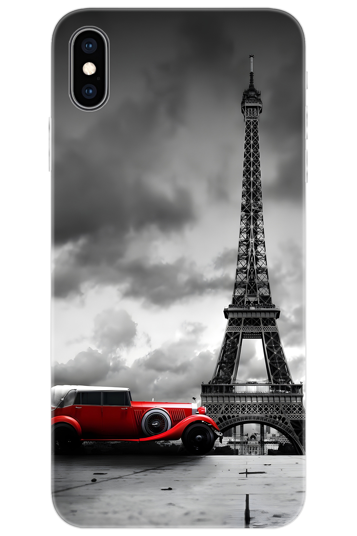 iPhone XS Max Compatible Case Pattern Print Silicone Eiffel Tower Red Antique Car NGO:709 CP-4WuzQyu