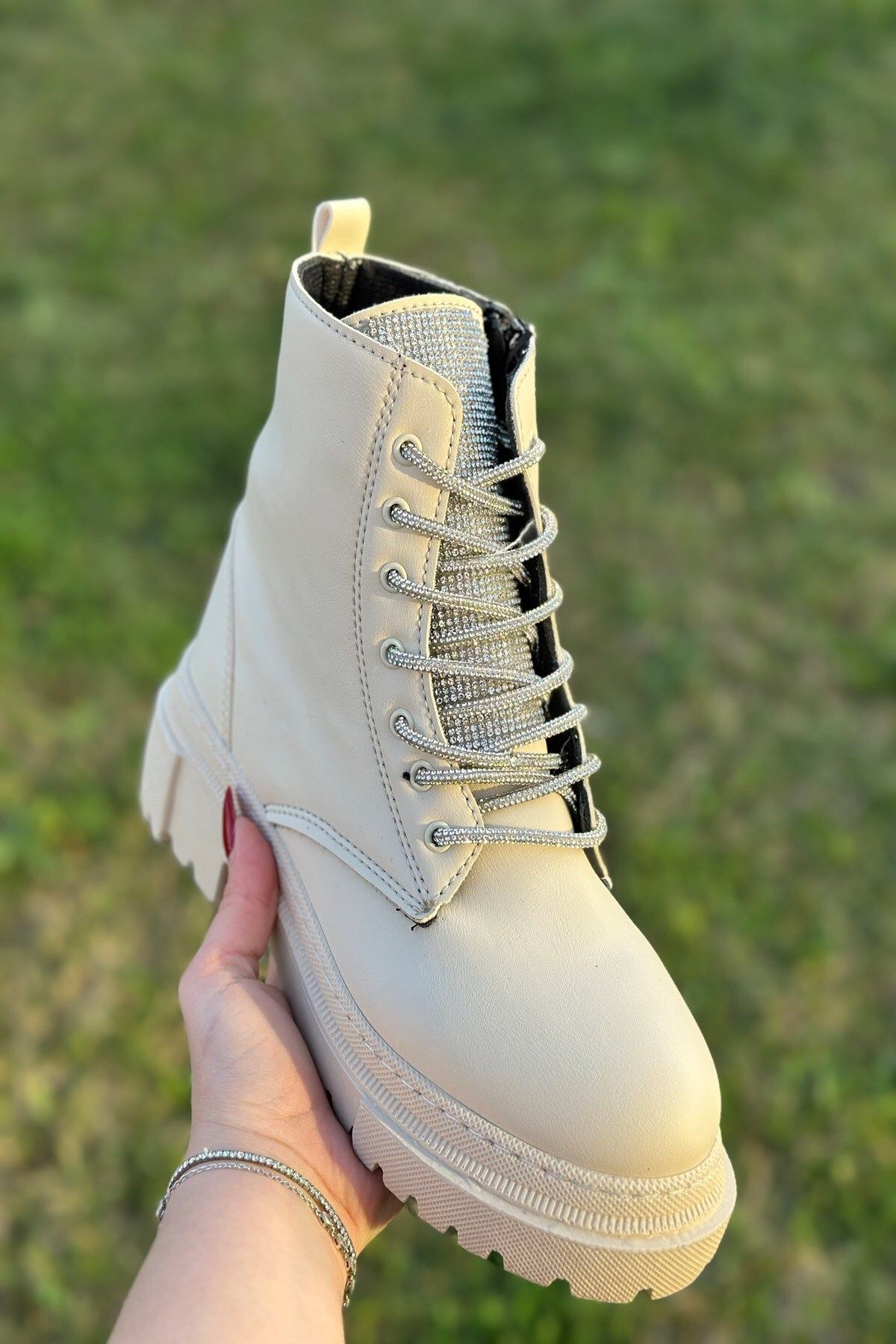 İmerShoes-Cizme de zi cu zi pentru femei bej, cu șireturi cu strasuri, cu talpă înaltă, moale, ușoare, confortabile, 2077 4