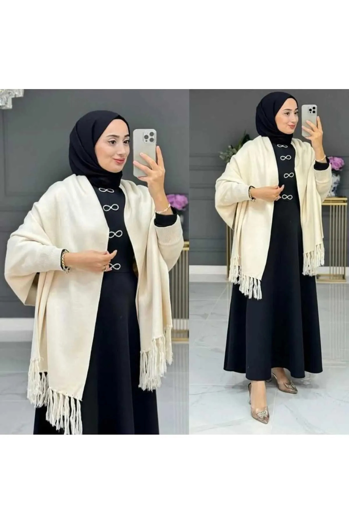 FATELLA KADIN UCU PÜSKÜLLÜ TRİKO PRENSES MODEL ŞAL PANÇO