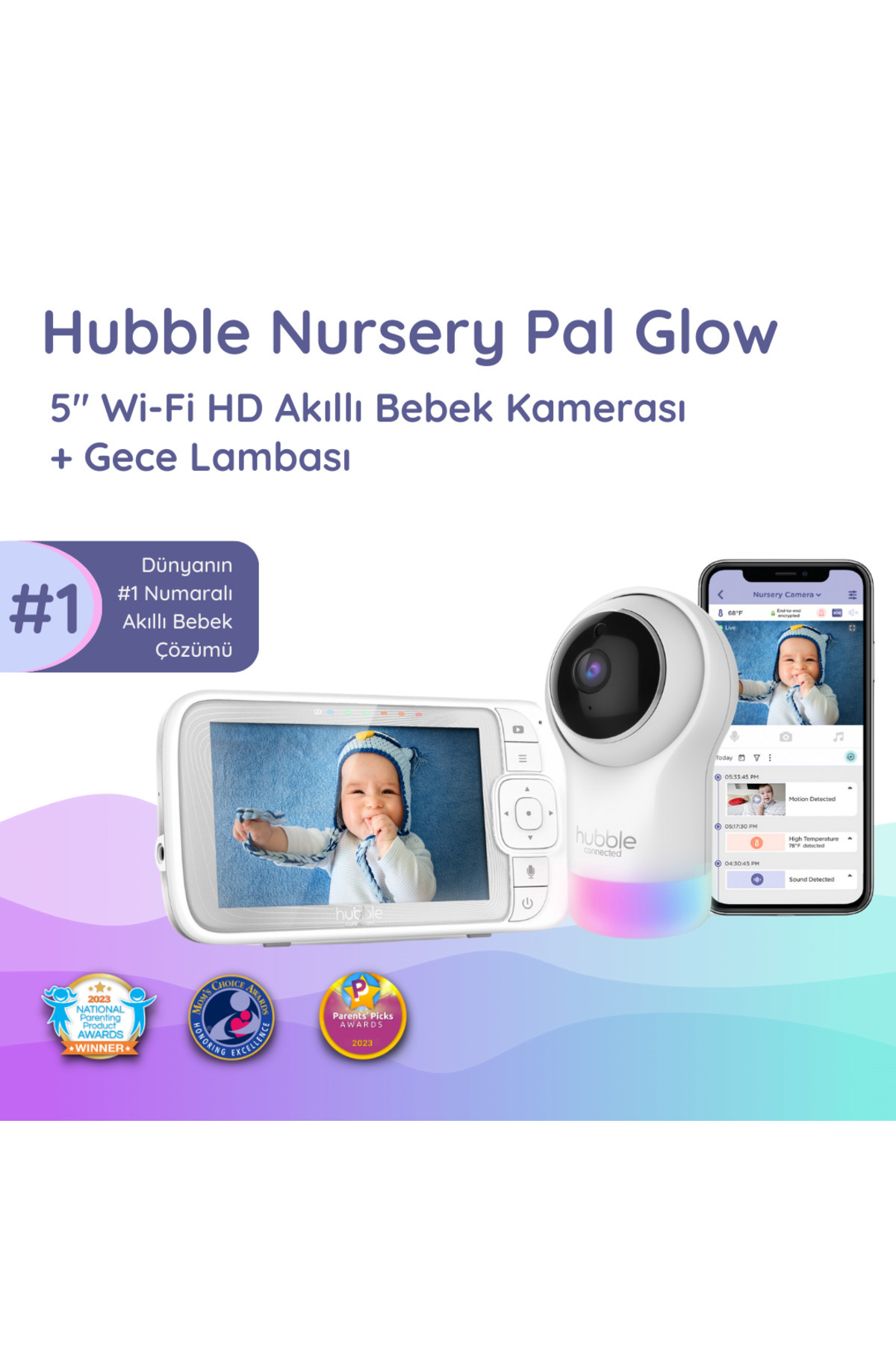 Hubble Nursery Pal Glow+ Wifi Bebek 5" Hd Wi-fi Dijital Bebek Kamerası + Gece Lambası fotoğrafı 2 (önizleme)