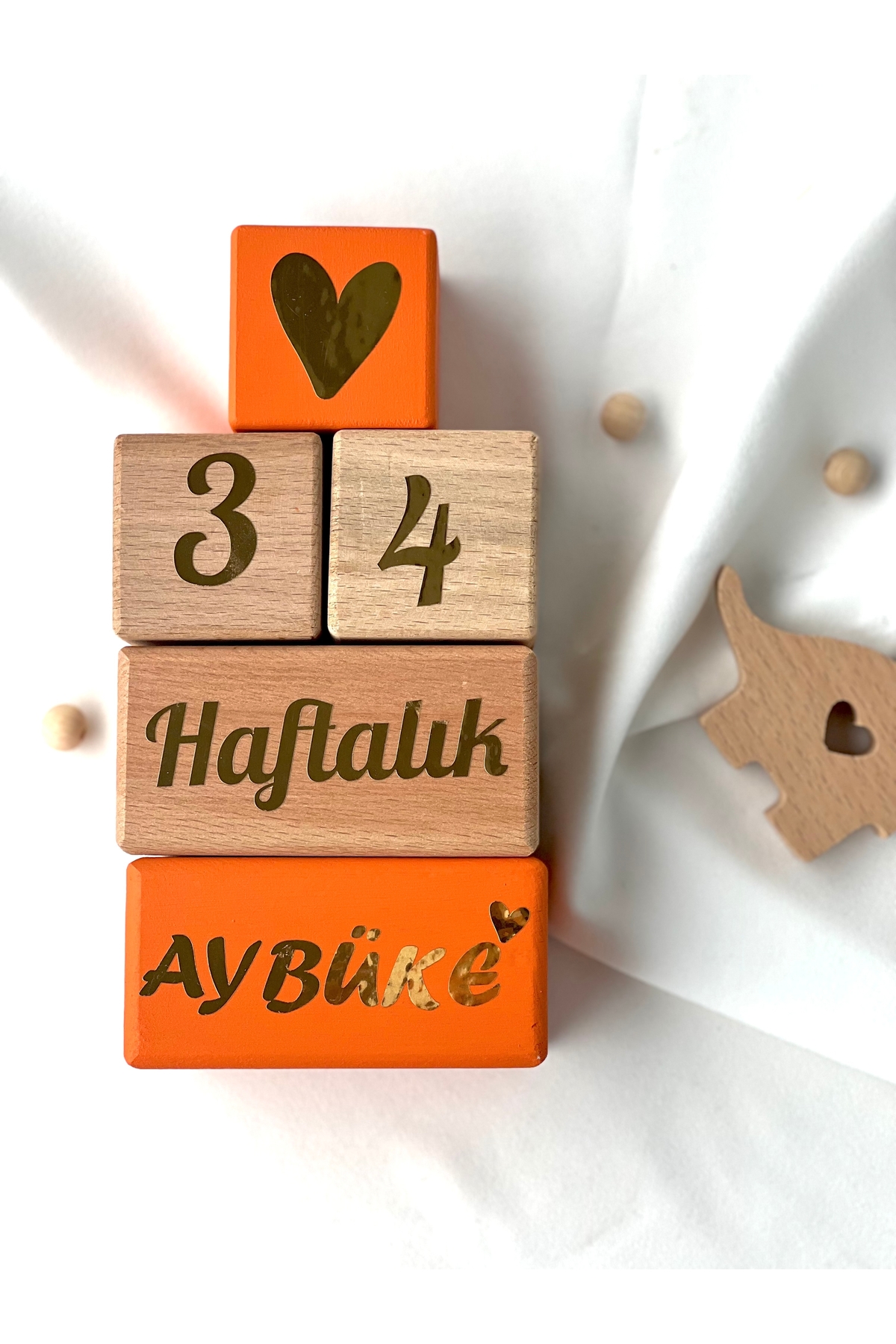 Turuncu anne bebek anı küpü gold set çekim fotoğraf dekor