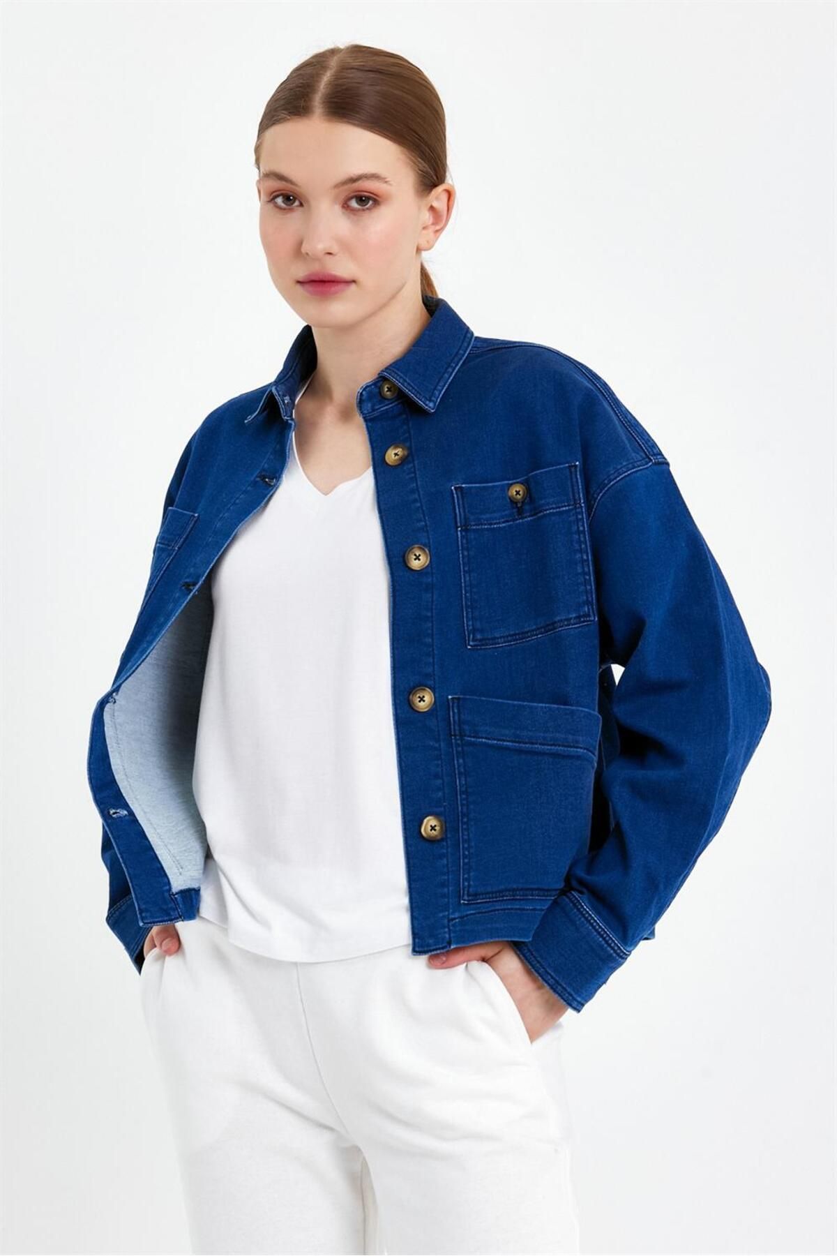 Dark blue denim jacket women online