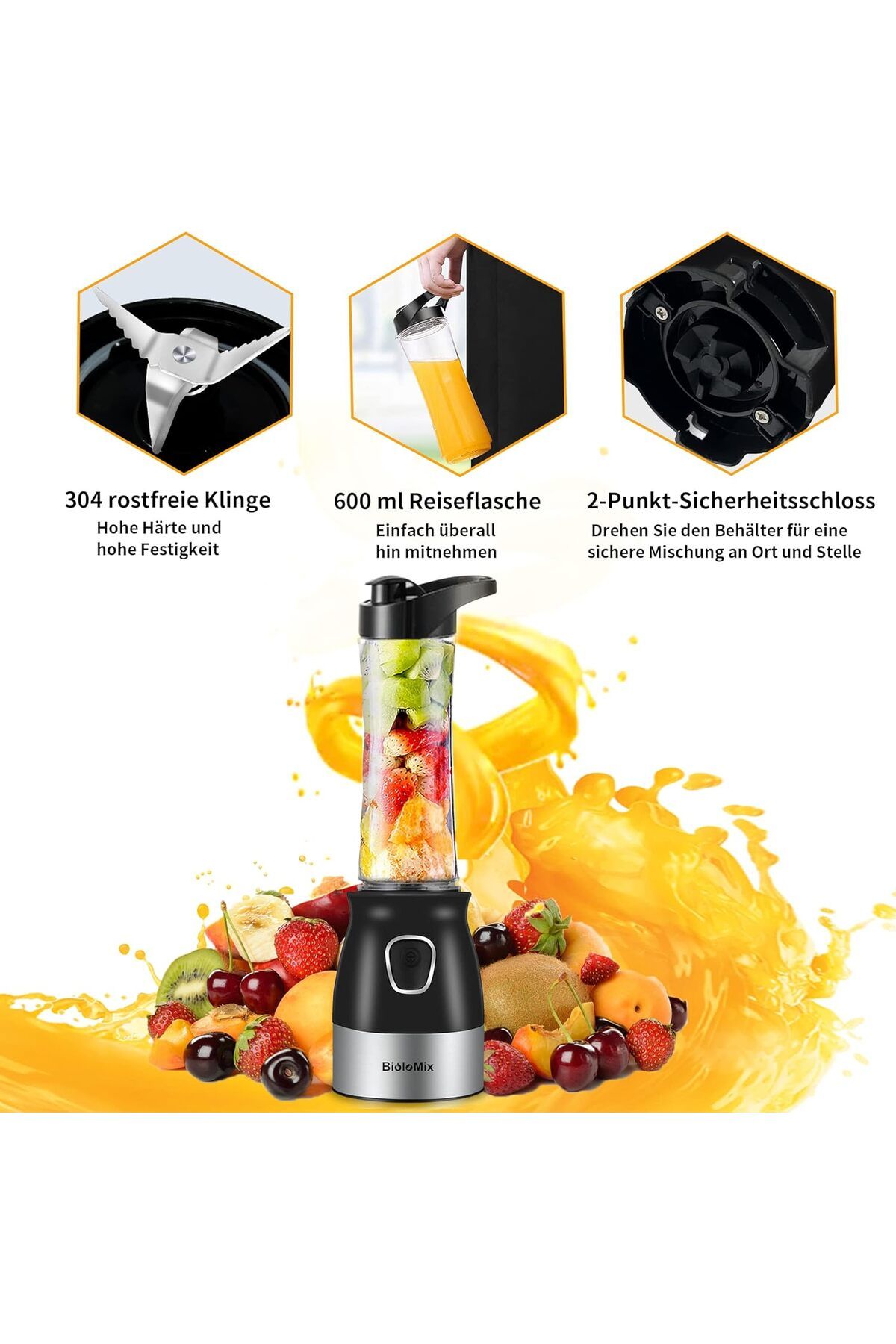 BioloMix-Hand blender 500 W portable personal mixer mixer food processor chopper with bowl 600 ml 4