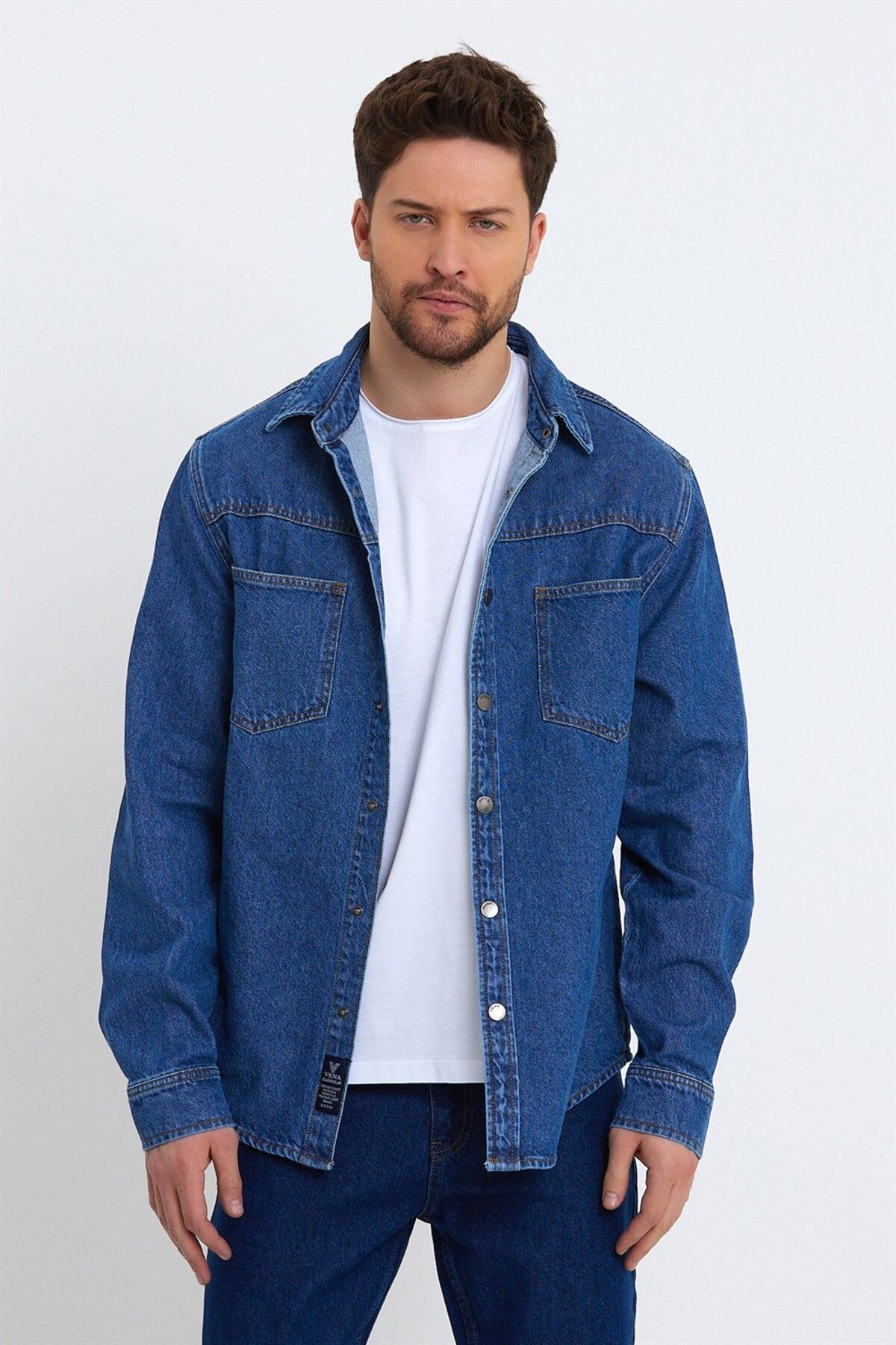 Dark blue jean shirt hot sale
