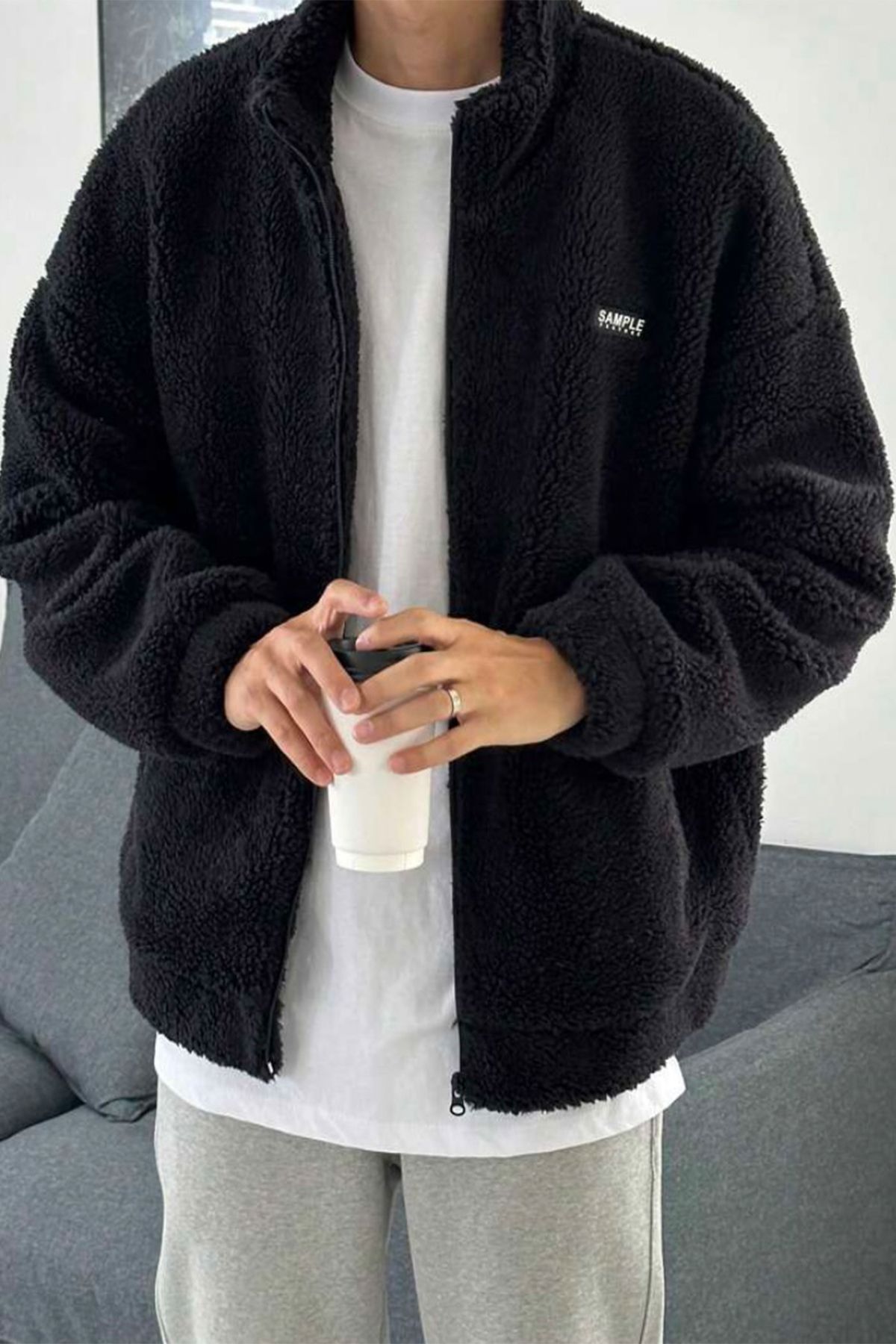 sweatshirt zippé en peluche surdimensionné