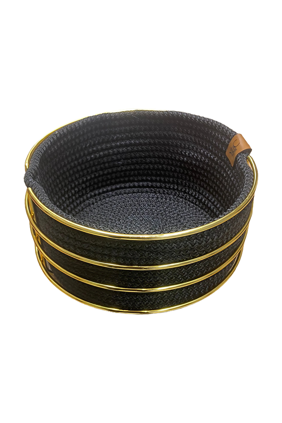 BOSSİO Lüks Hasır Ekmeklik, Yuvarlak Gold Metal Ekmek Sepeti Lüks Meyve Sepeti