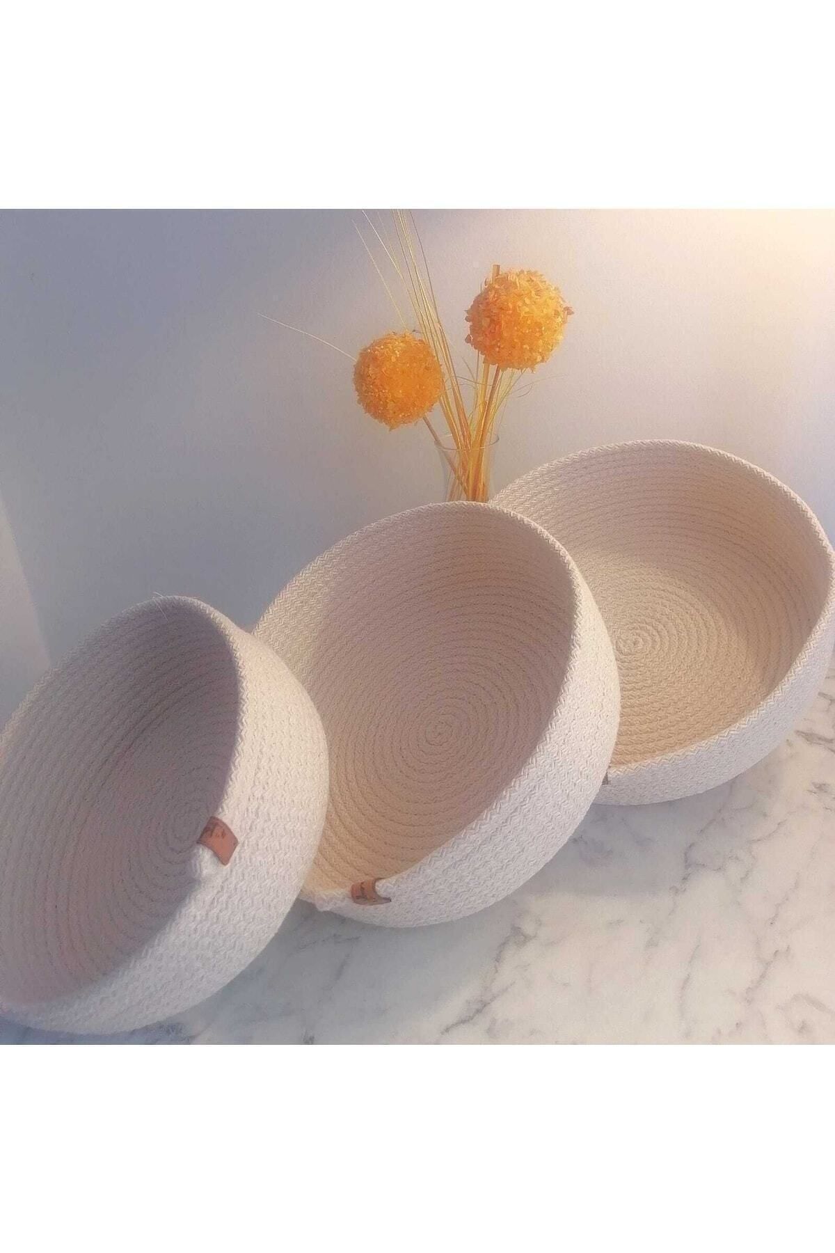 MADAM-Ecru 3-Piece Wicker Basket Set - Handmade, Multi-Purpose Organizer from Cotton Thread 1