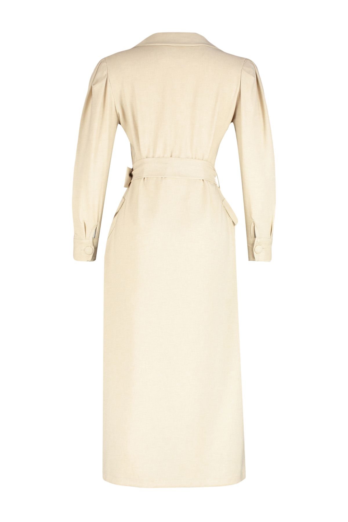 Trendyol Modest-Gewebtes Hemdkleid im Leinen-Look mit Steingürtel und Knöpfen TCTSS24EB00017 9