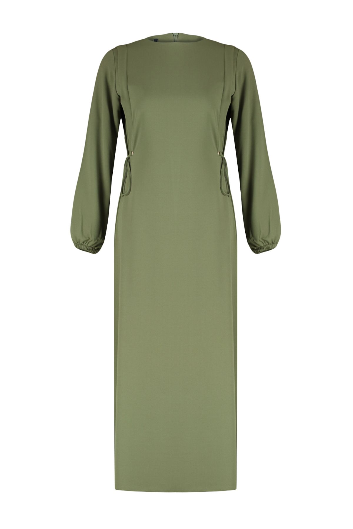 Trendyol Modest-Grünes Taillen-Seilband, detailliertes elastisches Aerobin-Webkleid am Ärmelende TCTSS22EB00104 7