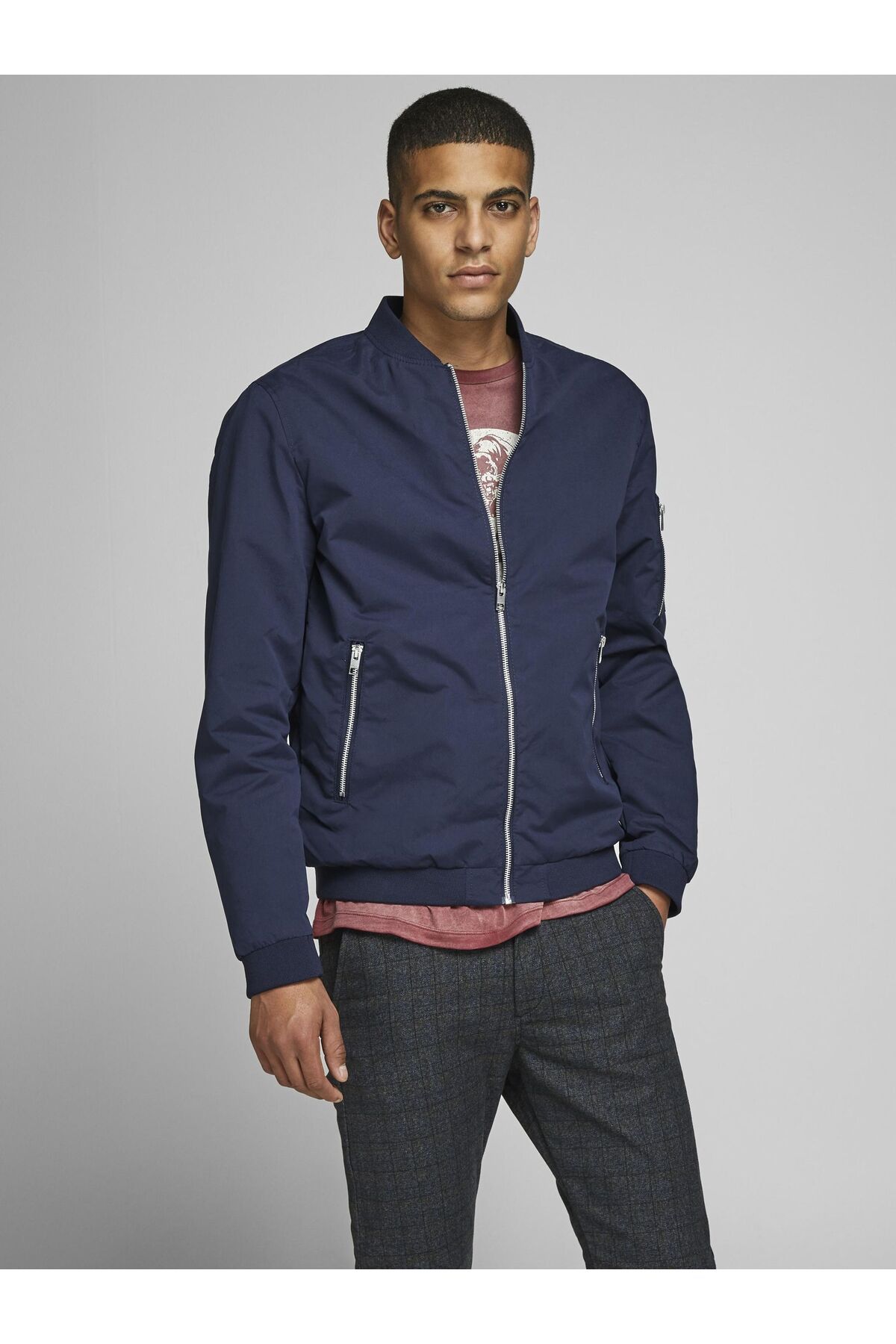 Dark blue 2025 bomber jacket mens