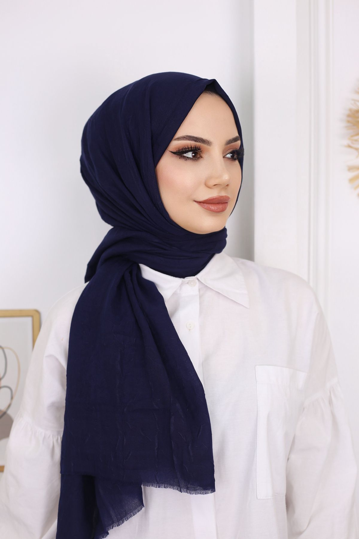 HAR UM Ticaret Hijab Women s Bamboo Scarf Shawl Navy Blue Trendyol