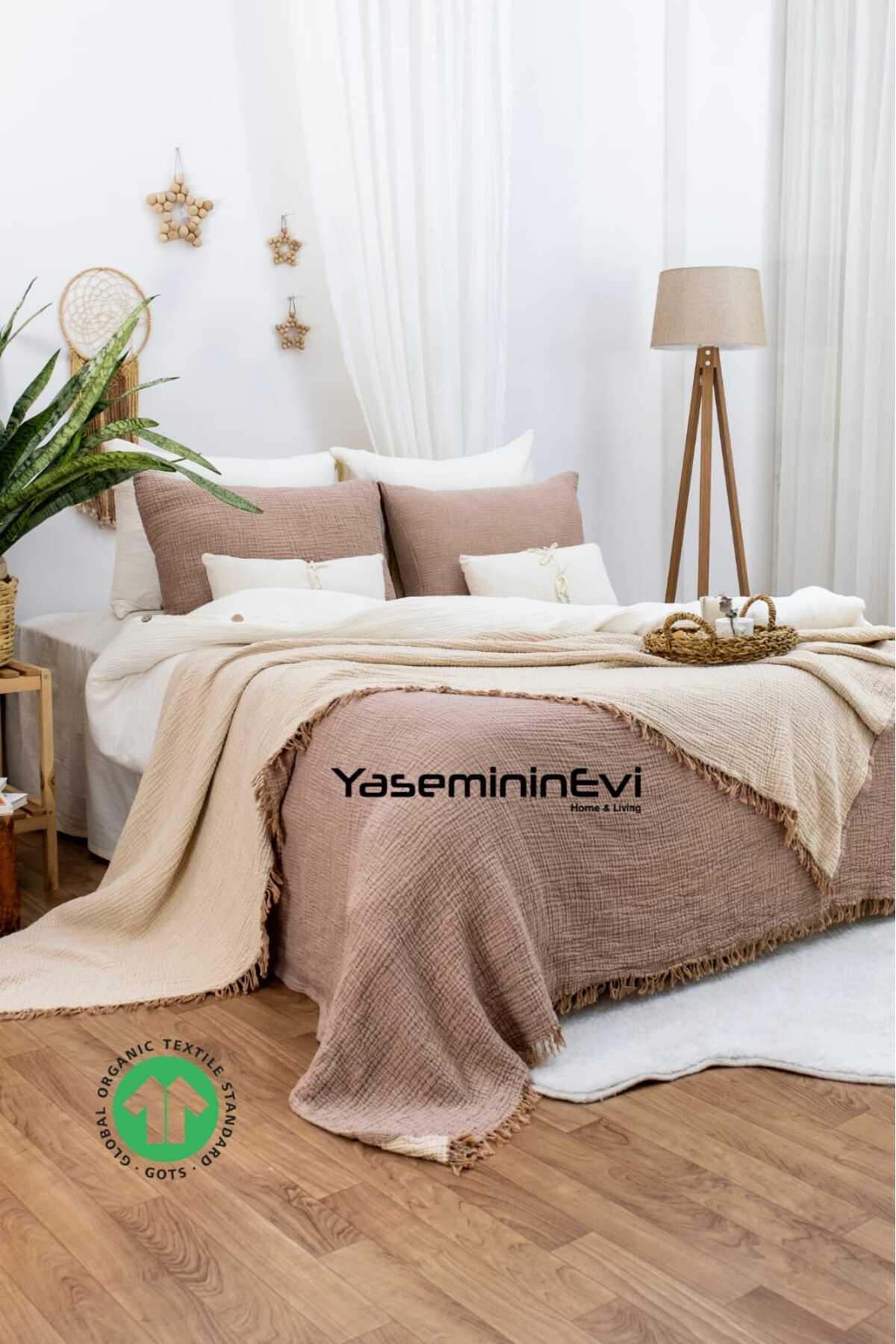 YASEMİNİNEVİ Kahverengi Tek Kişilik %100 Pamuk 4 Katlı Müslin Yatak Örtüsü/ Pike