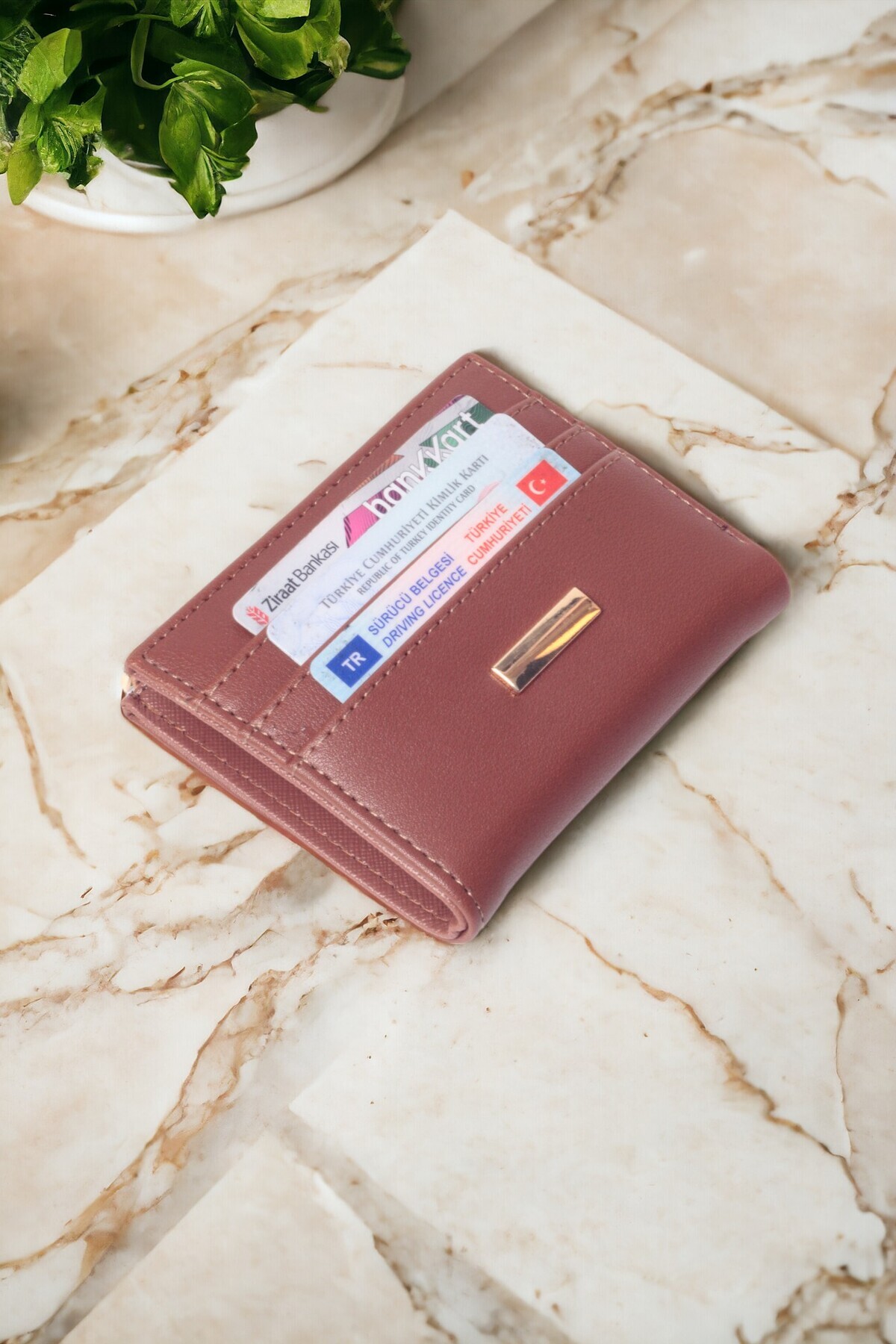 dericom  Kadın Şık Dayanıklı Önü Kartlıklı Kağıt Para Bölmeli Bol Kartlıklı Taba Cüzdan Kartlık Aksesuar - Görsel 4