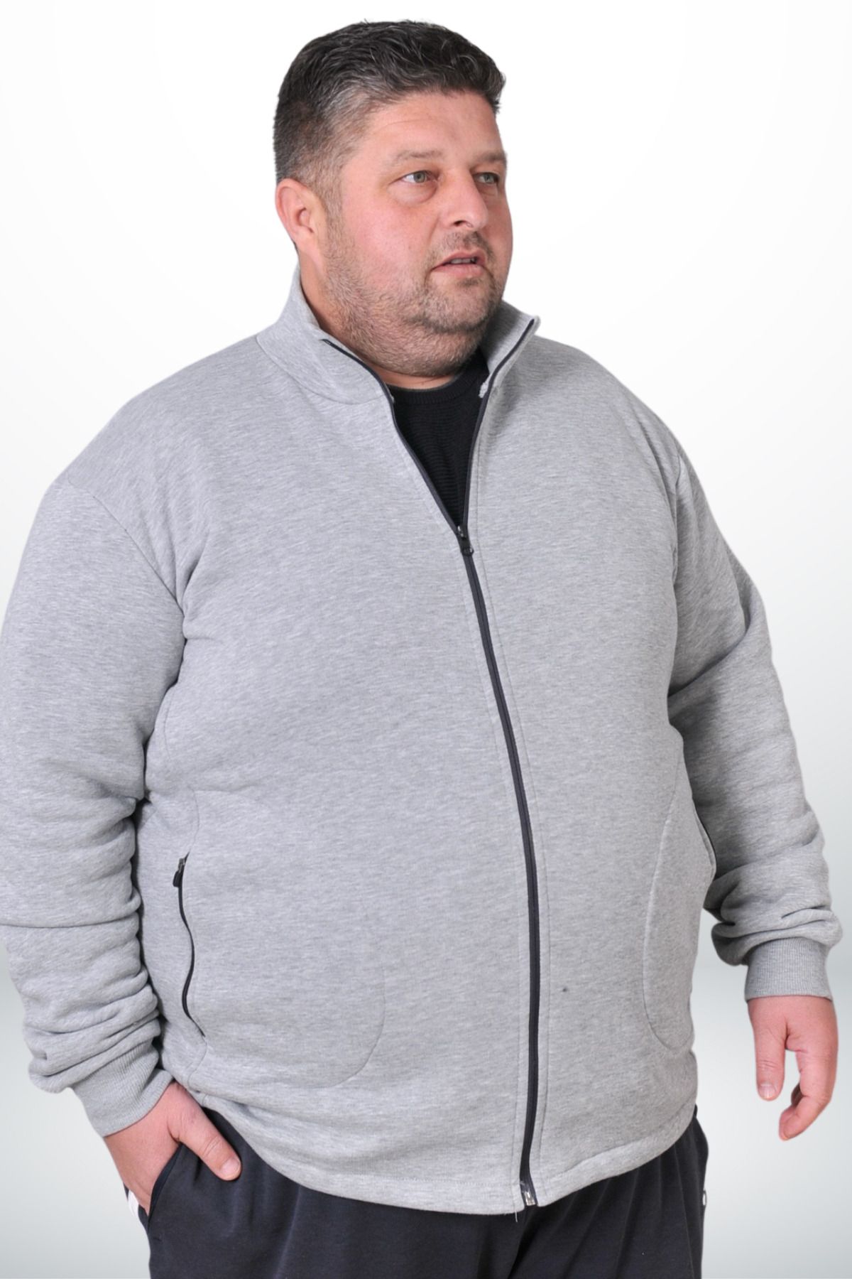 Büyük Beden Fermuarlı Üç İplik Sweat Mont