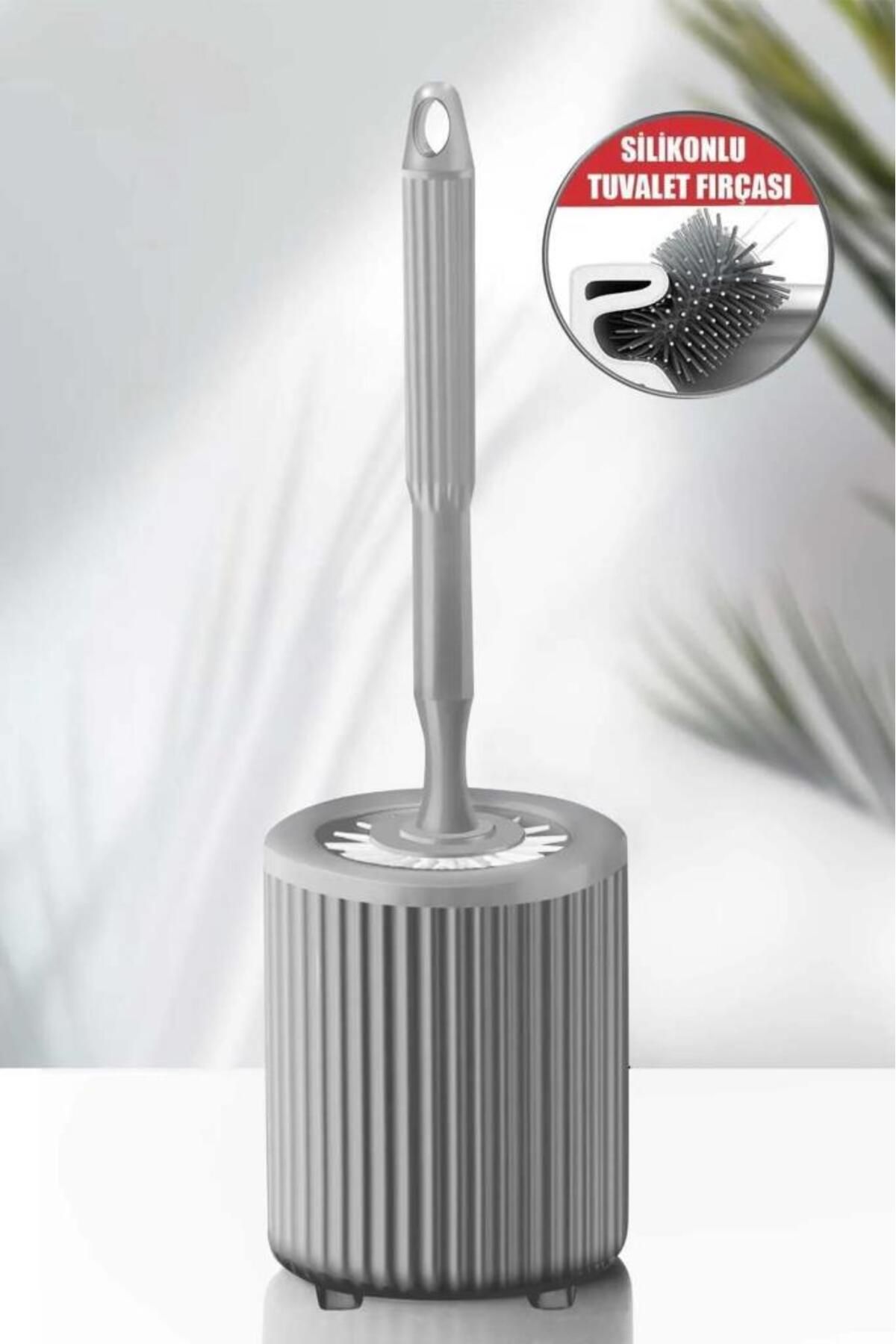 Flora-4 Liter Click Lid Round Trash Can and Toilet Bowl WC Toilet Brush Set of 2 Gray 3