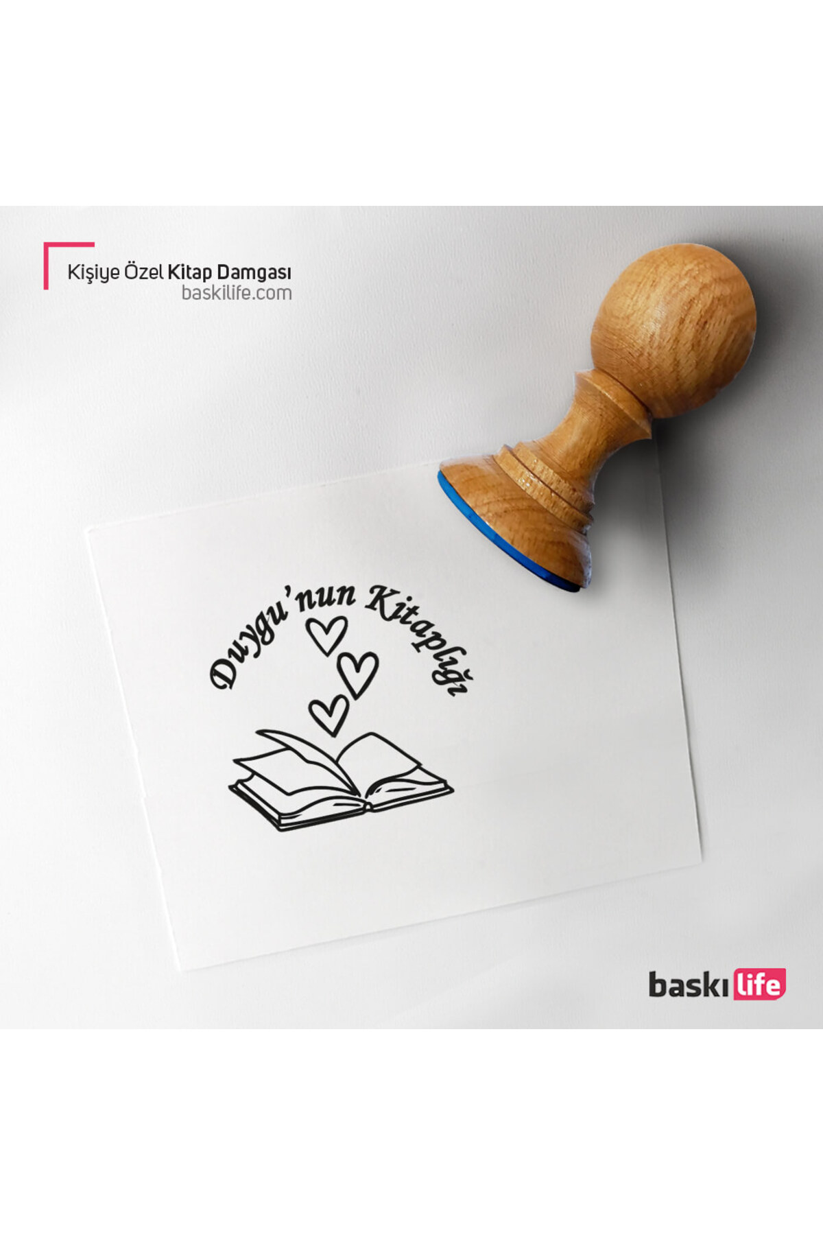 Baskı Life Kalp Kişiye Özel Kitap Damgası Kitap Mührü Kaşe Kitap Mühür Özel Damga