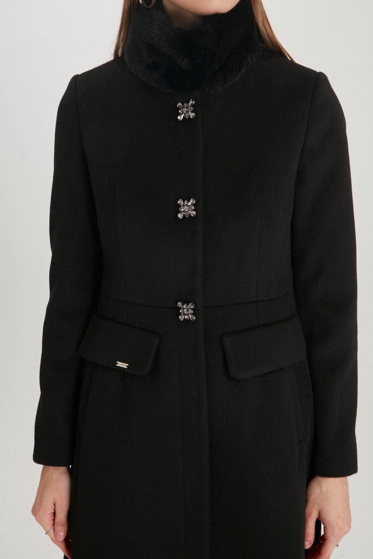 Petite black 2025 funnel neck coat